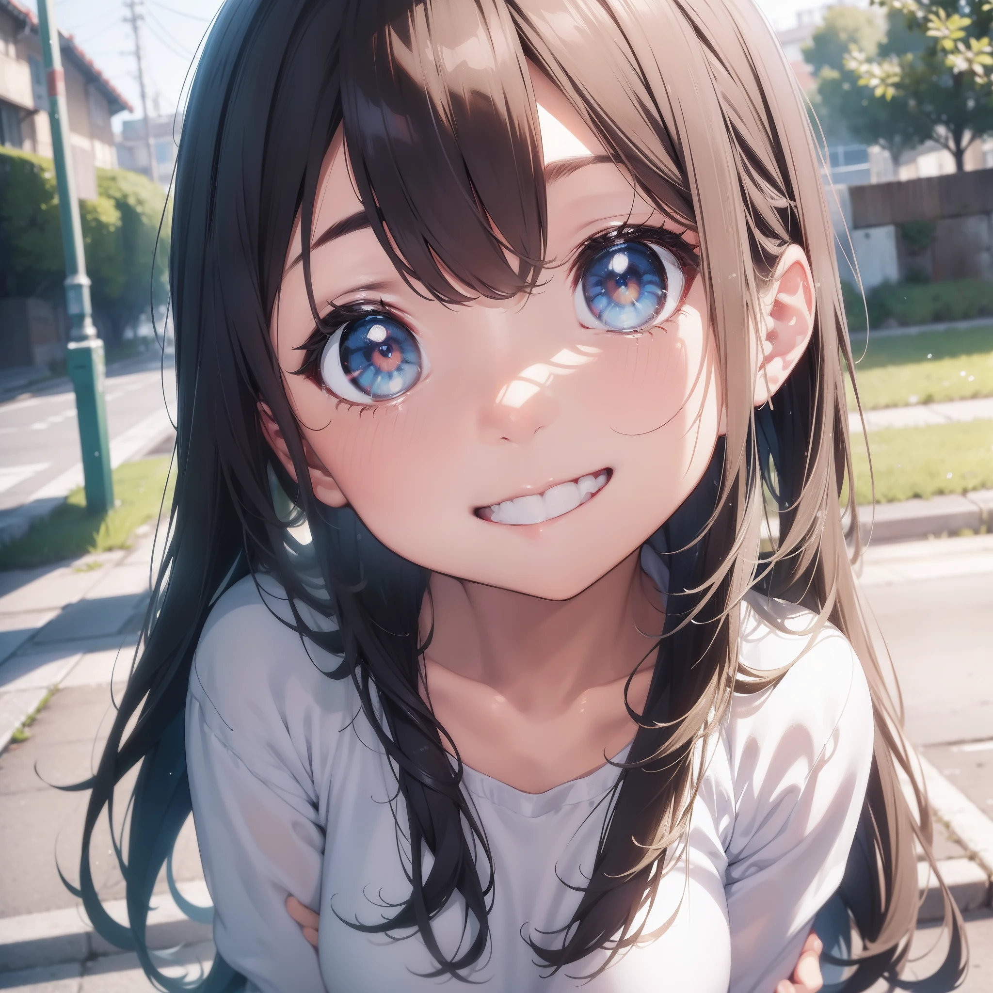 masterpiece、Spray Art、Blurring、Face Up Angle、Eye Catch、A slight smil、Warm sunshine、morning glow、good morning、silber hair、Beautiful shining eyes、Big eyes、Eyes of curiosity