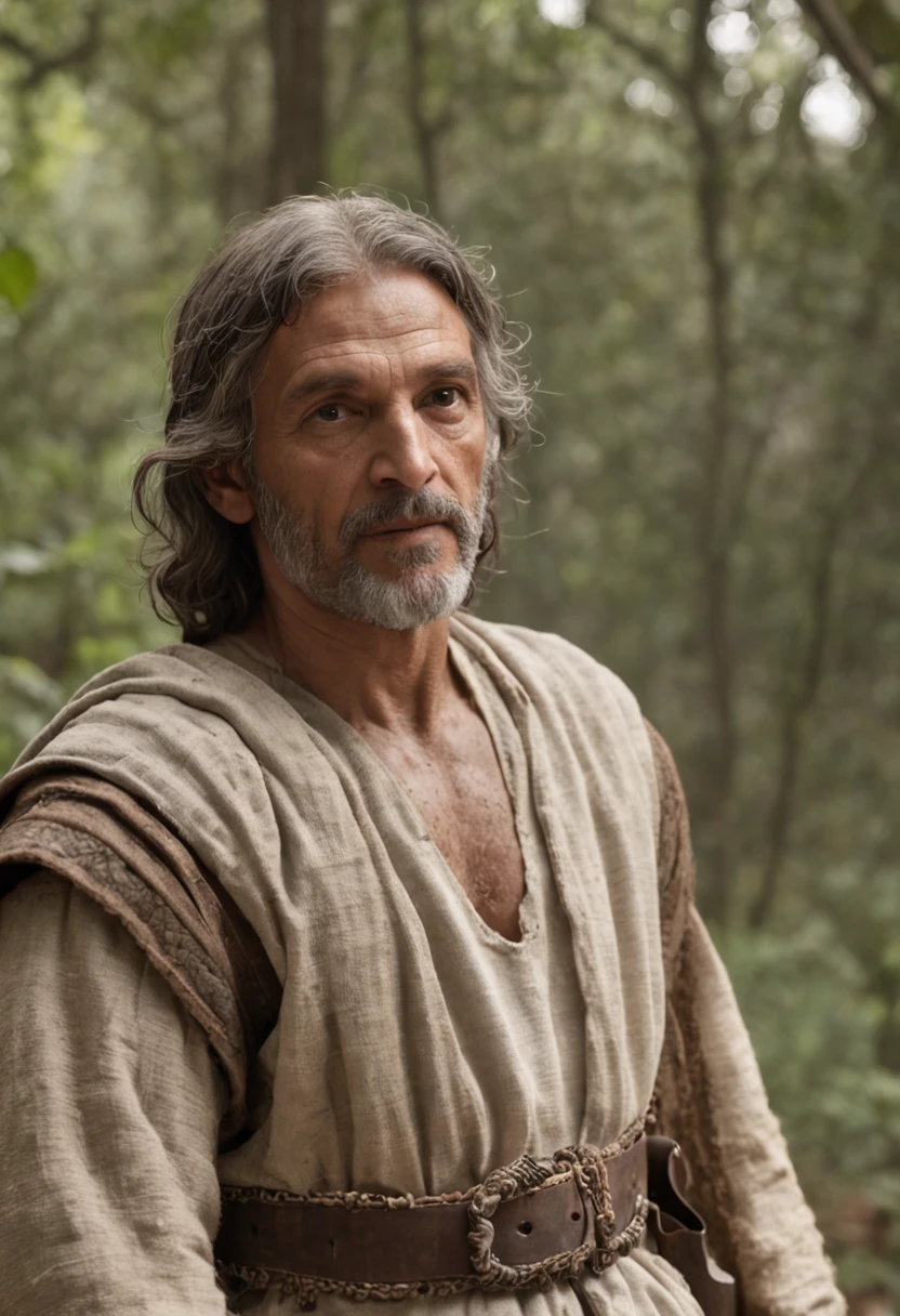 Uma imagem de MARIA MADALENA, as described in the Bible. Ele deve ser retratado como um homem com cabelos longos e barba, wearing simple period clothes. He should have a serene and loving expression on his face, and may be surrounded by his disciples or performing a miracle. The image must be faithful to biblical descriptions and represent the divine nature of St.... JOSEPH, 4k, fotorrealista, de alta qualidade, obra-prima, cinematic composition, slow-motion, (grisalhos:1.2), corrente e armadura de placa, (realista e detalhada|Armadura intrincada:1.1), (visible face:1.3), (Fisionomia fotorrealista|olhos|irises|pele|Musculatura, pele detalhada, textura da pele, pele natural), (holding a sword in his hand:1. 2), Perspectiva frontal, pose imponente e determinada, Looking forward with determination, skin imperfections, rugas naturais da pele, manchas naturais da pele, roupas altamente detalhadas, detalhes abundantes, detalhes intrincado, rugas realistas na roupa, paisagem de fantasia medieval, clouded skies, castelo ao fundo ao longe, Radiant lighting, Sombras profundas, dramatic scene, paleta de cores escuras e frias, tons de azul e cinza, Nenhum outro personagem na cena, detalhes abundantes|intrincado, paisagem detalhada, volumeric lighting, (Detailed lighting), (reflexos de luz detalhados na armadura:1. 1), 8k, altamente detalhado, UHD, HDR, photorealistic facial expression|penteado, 4k, MARIA MADALENA