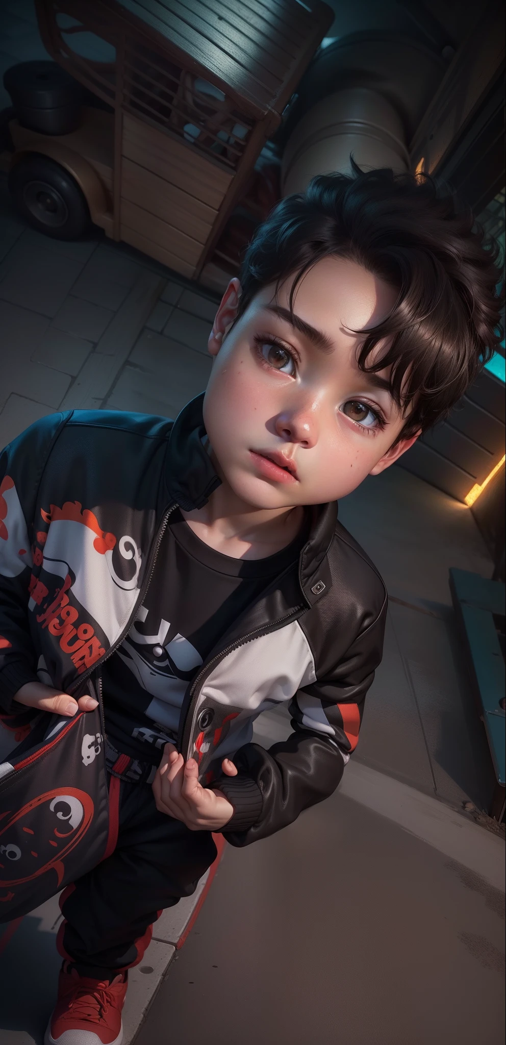 toddler, cyberbunk, realistic Spider-Man boys realistic face neon, 4k, --v 4