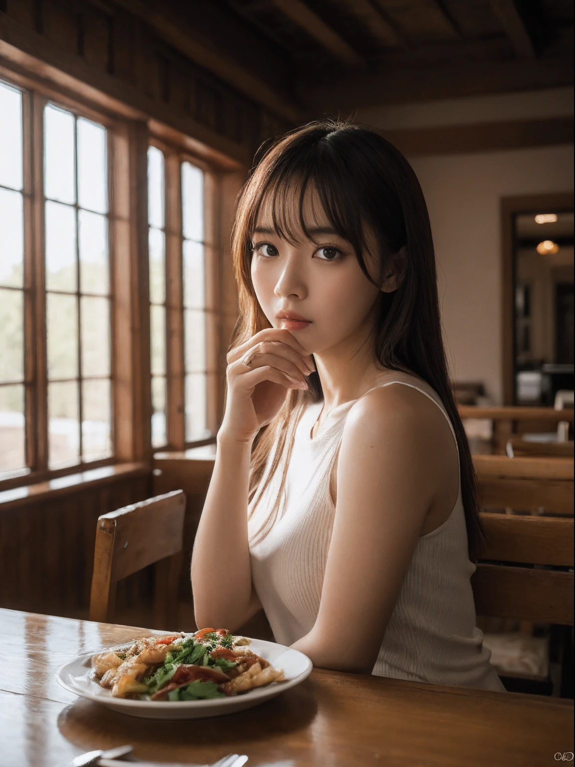 ,Masterpiece, Best quality,8K, 超高分辨率,Reallightandshadow,Cinema lenses,dining room,beautidful eyes