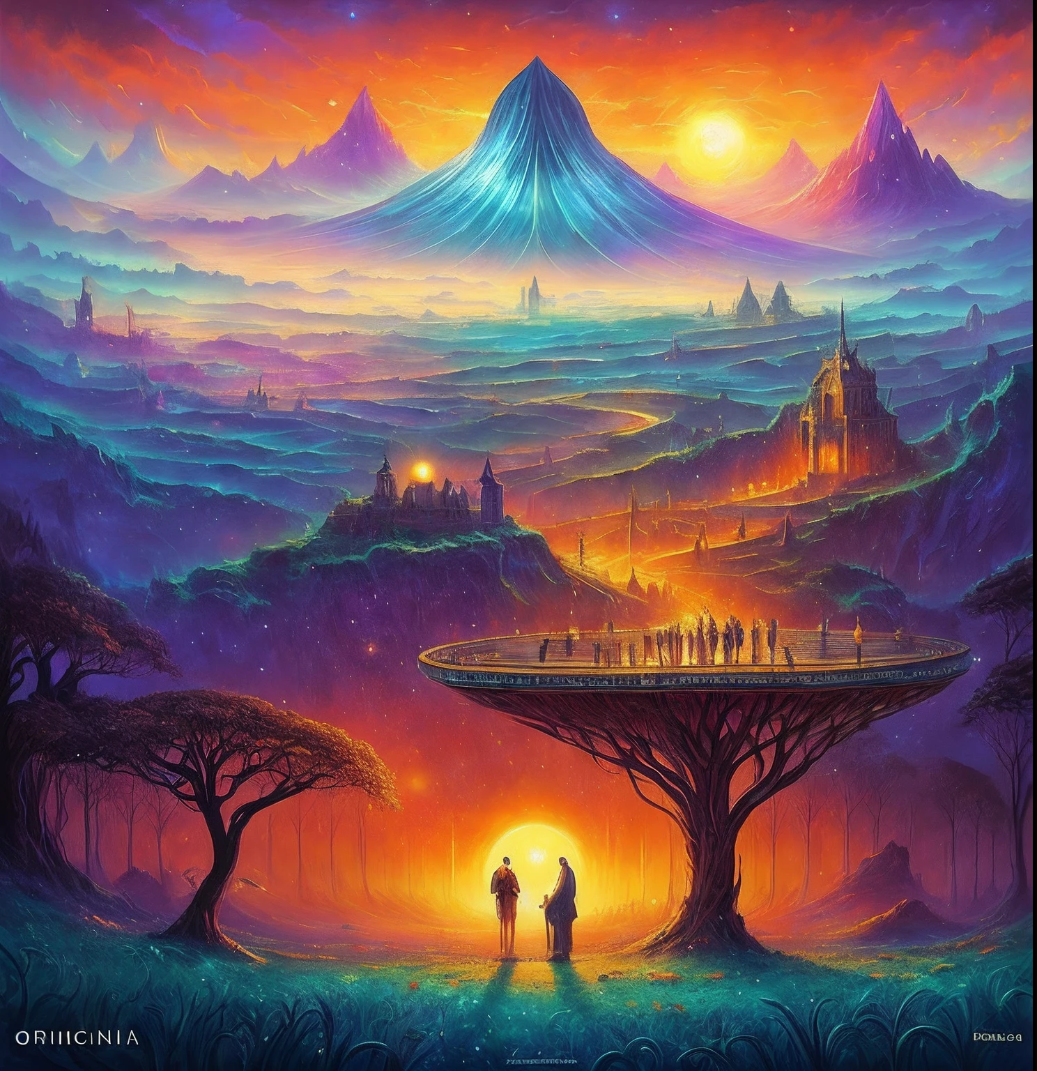 grupo de orquestra, um hipercubo com um fundo espiral, Epic Music album cover, arte de fundo, epic surrealism 8k oil painting, album cover concept art, arte do bipe, music album art, inspirado em Cyril Rolando, Dan Mumford Tom Bagshaw, epic stunning atmosphere, Harmonia do Universo, surreal mystical atmosphere, music album cover, Psychedelic, terror, Lovecraft