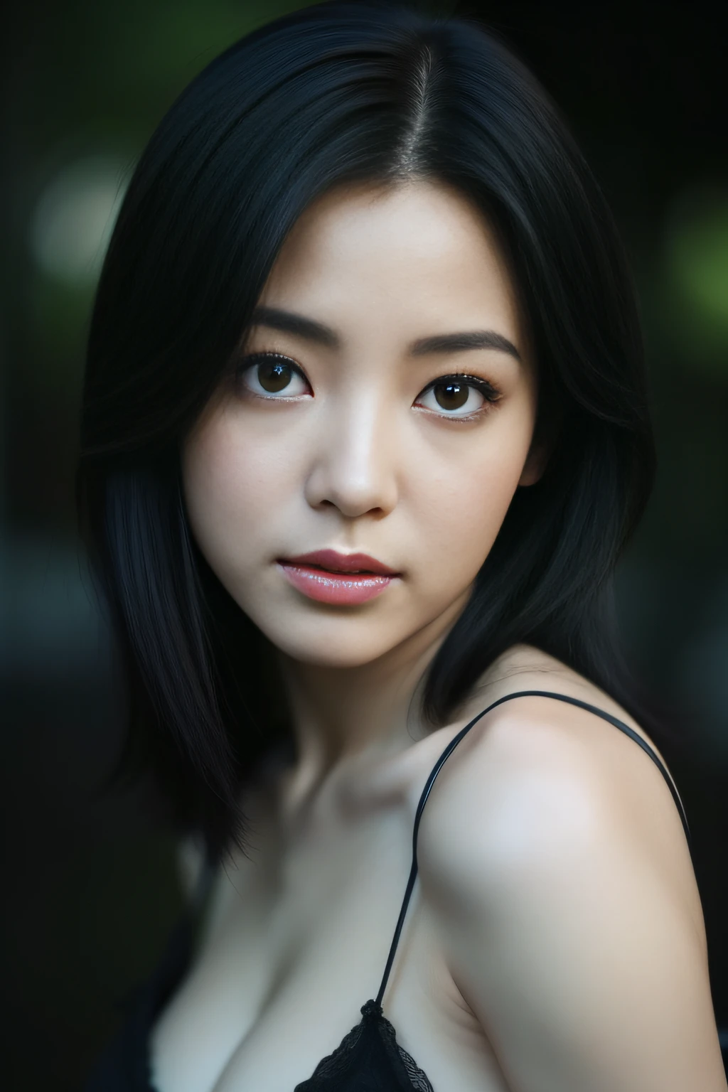 (hightquality)、skirt by the,One Woman,walk,Large breasts,Whole body,(Beautiful face:1.3,A detailed face、Double eyelids,I'm struggling),The Road of Anguish and Despair,Bob Hair,Black hair,Black eyes,plein air,masutepiece, extremely fine and beautiful,Photorealistic,gravure,Adult Woman,Japanese,(perfect anatomia、Beautiful limbs),Path of Darkness、Getting lost、murky、Unknown、mont、Artistic darkness background、eventide、