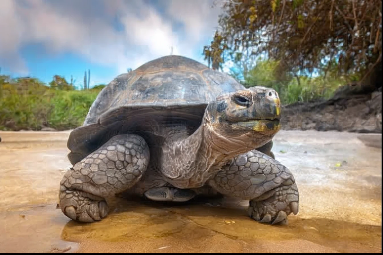 Turtle on beach smiling standing