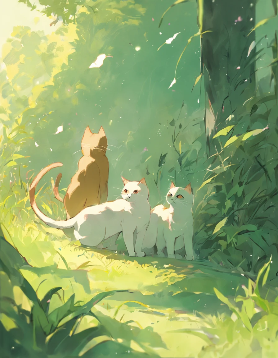 Cats((Stay with the cat1.5))、full body Esbian、girl with、
(PastelColors:1.5)、(Cute illustration:1.5)、(watercolor paiting:1.2)、green grass
