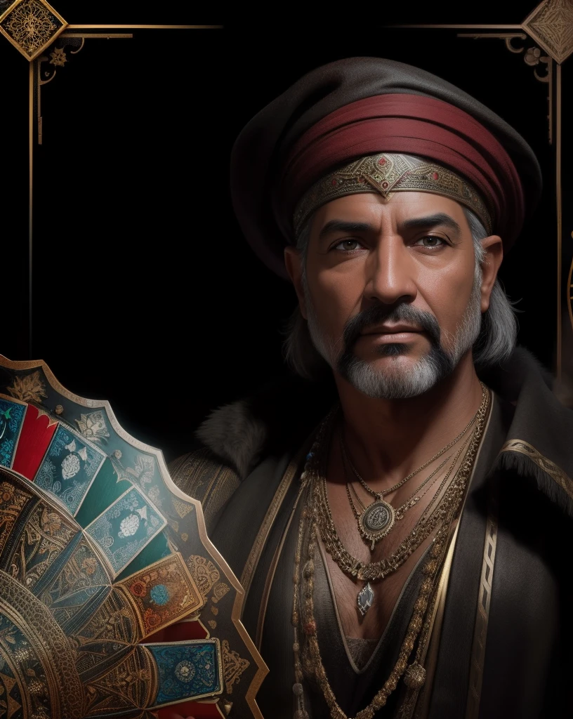 Create the image of an extremely flashing gypsy magician holding tarot cards in the background, a large exoteric mandala, extremely perfect and detailed hand holding several playing cards,, Dramatic lighting of a middle-aged gypsy;, digital art trending on Artstation 8k HD high definition detailed realistic, circunstanciado, textura da pele, hiper detalhado, textura de pele realista, armadura, melhor qualidade, ultra high-resolution, (fotorrealista:1.4), high resolution, circunstanciado, Foto RAW, sharp re, by Lee Jeffries Nikon D850 film Stock Photography 4 Kodak Portra 400 camera F1.6 lens rich colors hyper realistic lifelike texture dramatic lighting unrealengine trending on artstation cinestill 800,