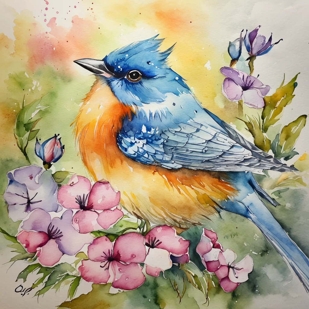 desenhos em aquarela, bird, fofo, em desenhos em aquarela, Aquarela, 4k resolution, fundo branco, pastels colors