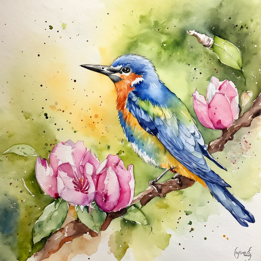 desenhos em aquarela, bird, fofo, em desenhos em aquarela, Aquarela, 4k resolution, fundo branco, pastels colors