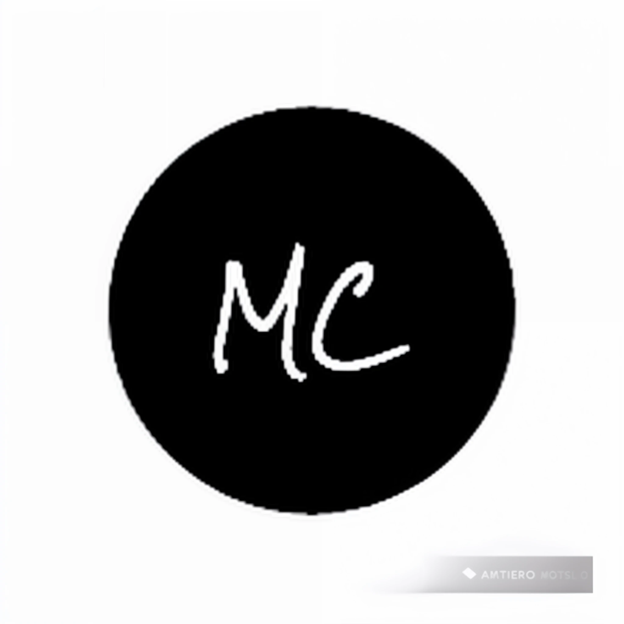 A Closeup of a Black and White Photo of a Circle With the Word MC Written in WhiteCo, foto profissional, imagem muito Coerente, medium contrast, foto moderna, maCrofoto, Estilo Mohamed Chahin, m. C. ester, Centrado no meio, black circle, Centrado na imagem, Imagens, monograma, (alto Contraste), medium tone, Imagem, foto de marketing, imagem flash