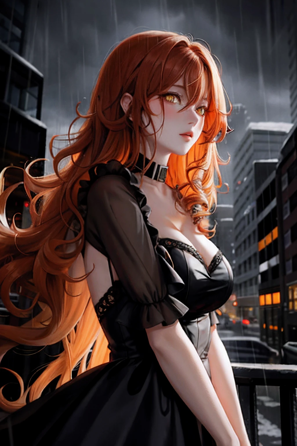 (Highest quality, masterpiece), Depth of written boundary, Blurred Background, cowboy_shot, Thighs, Are standing, alone, One girl, Long Orange Hair, (Ahoge:0.9), Blunt bangs, Purple eyes, (Apply blush all over the face), ((Playboy Bunny, pantyhose, Bunny ears, High leg, High leg leotard, black leotard, leotard)), bar, night club, night,