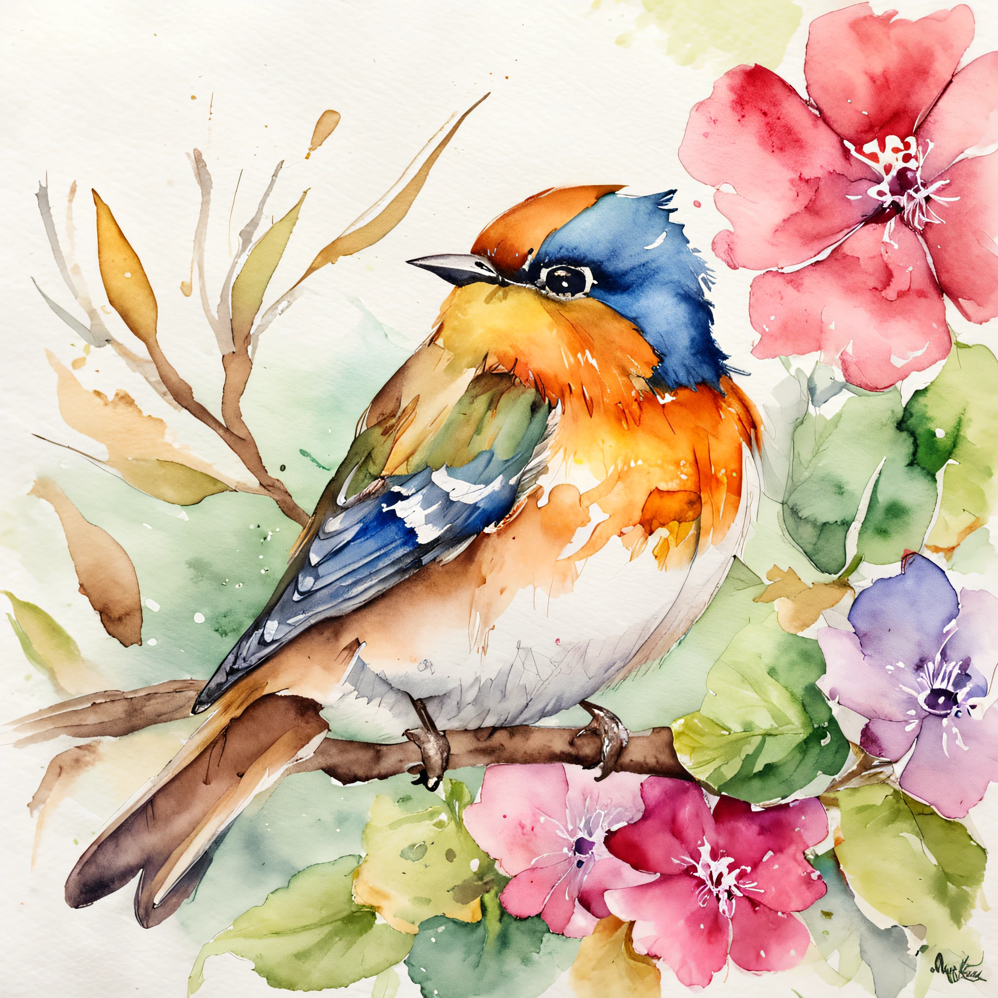 desenhos em aquarela, bird, fofo, em desenhos em aquarela, Aquarela, 4k resolution, fundo branco, pastels colors