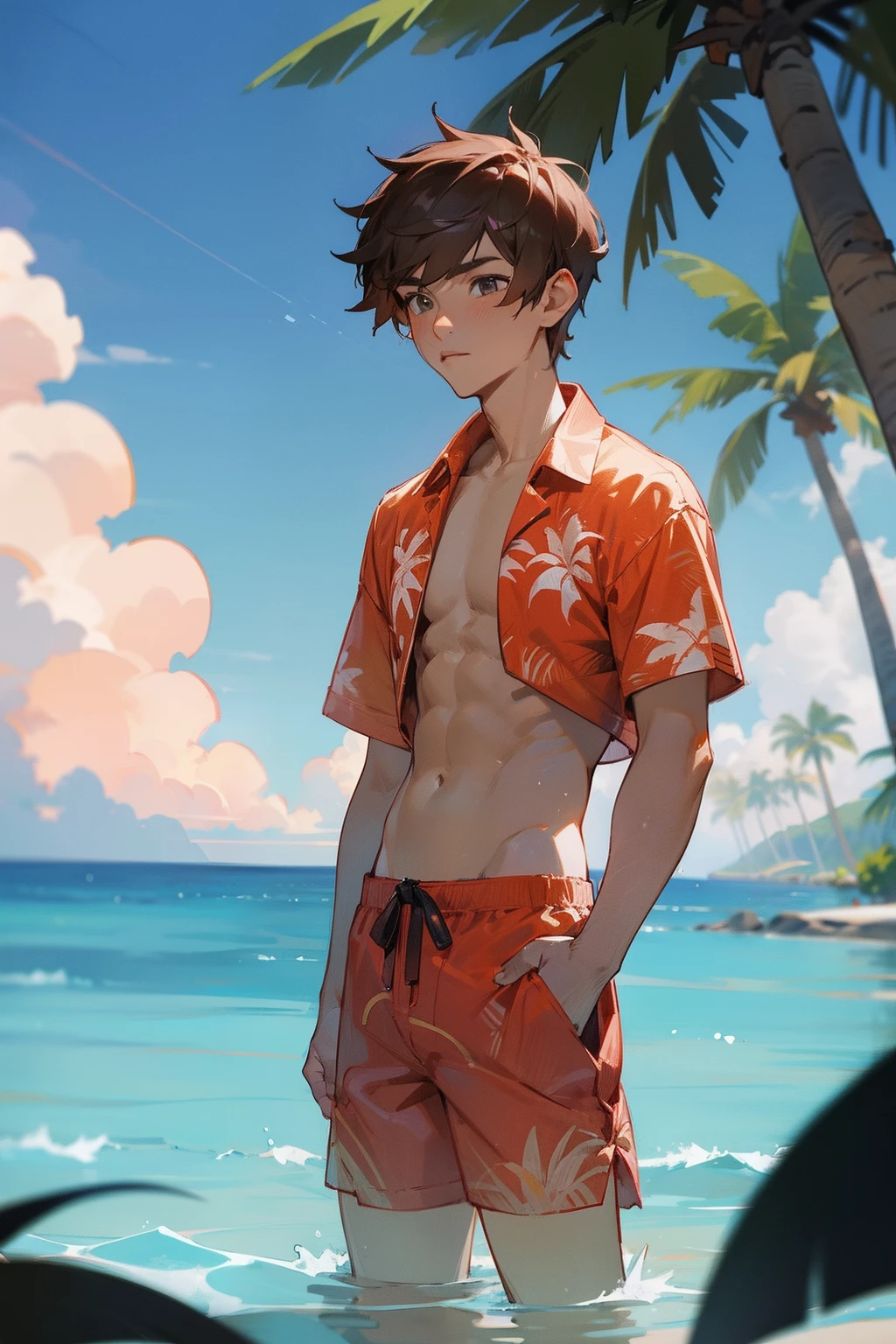 male people twinks {{ember}} Hawaiian ocean evening Palm trees swimming trunks