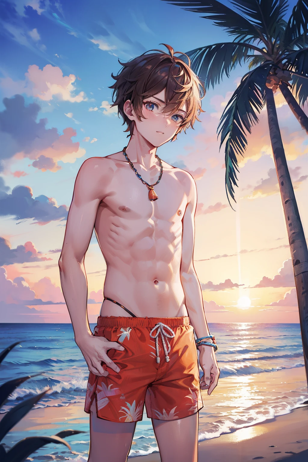 male people twinks {{ember}} Hawaiian ocean evening Palm trees swimming trunks No body hair