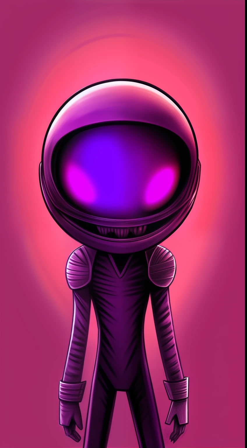 friendly alien, 2d, estilo desenho animado, purple and sepia