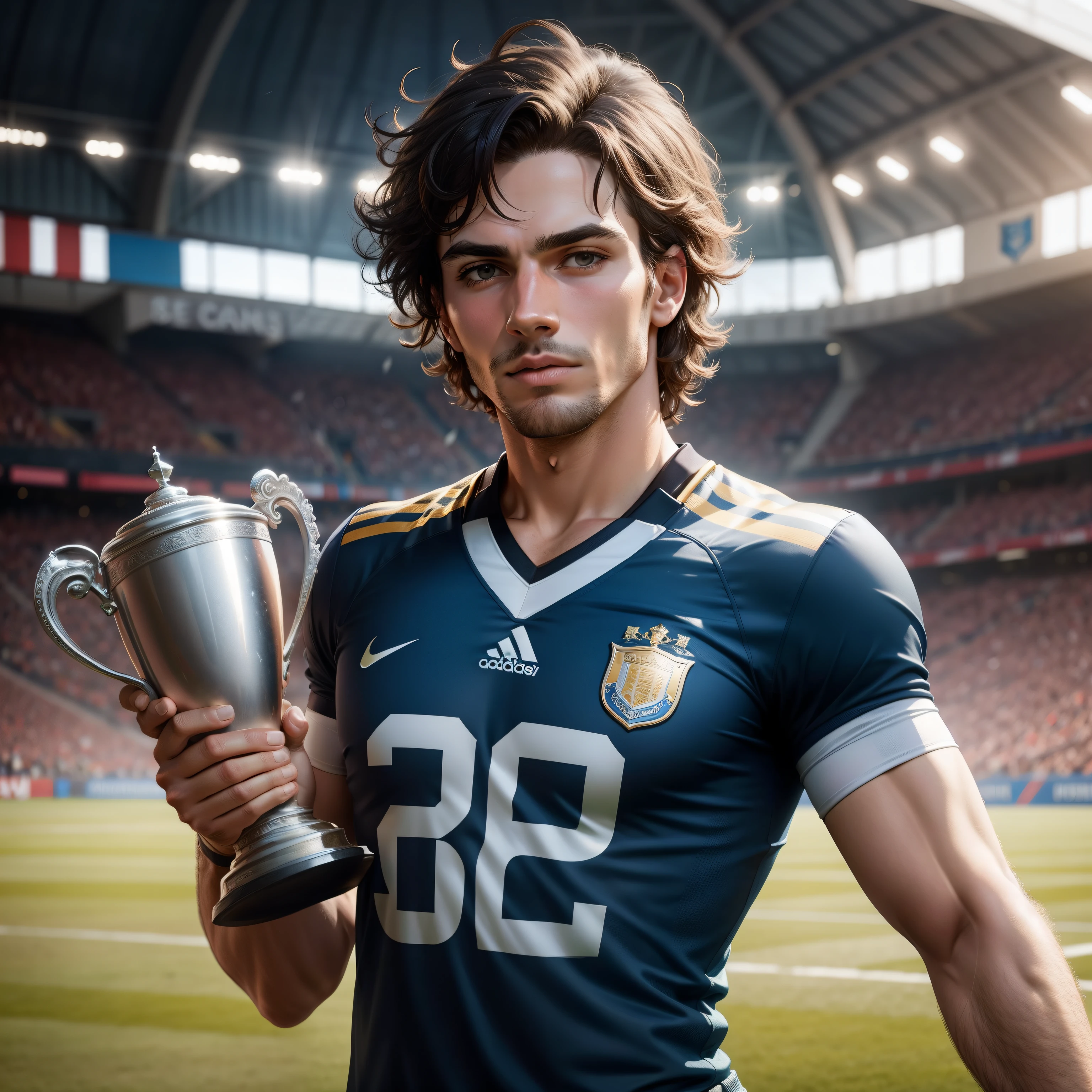 Fran rich footballer with cup trophy