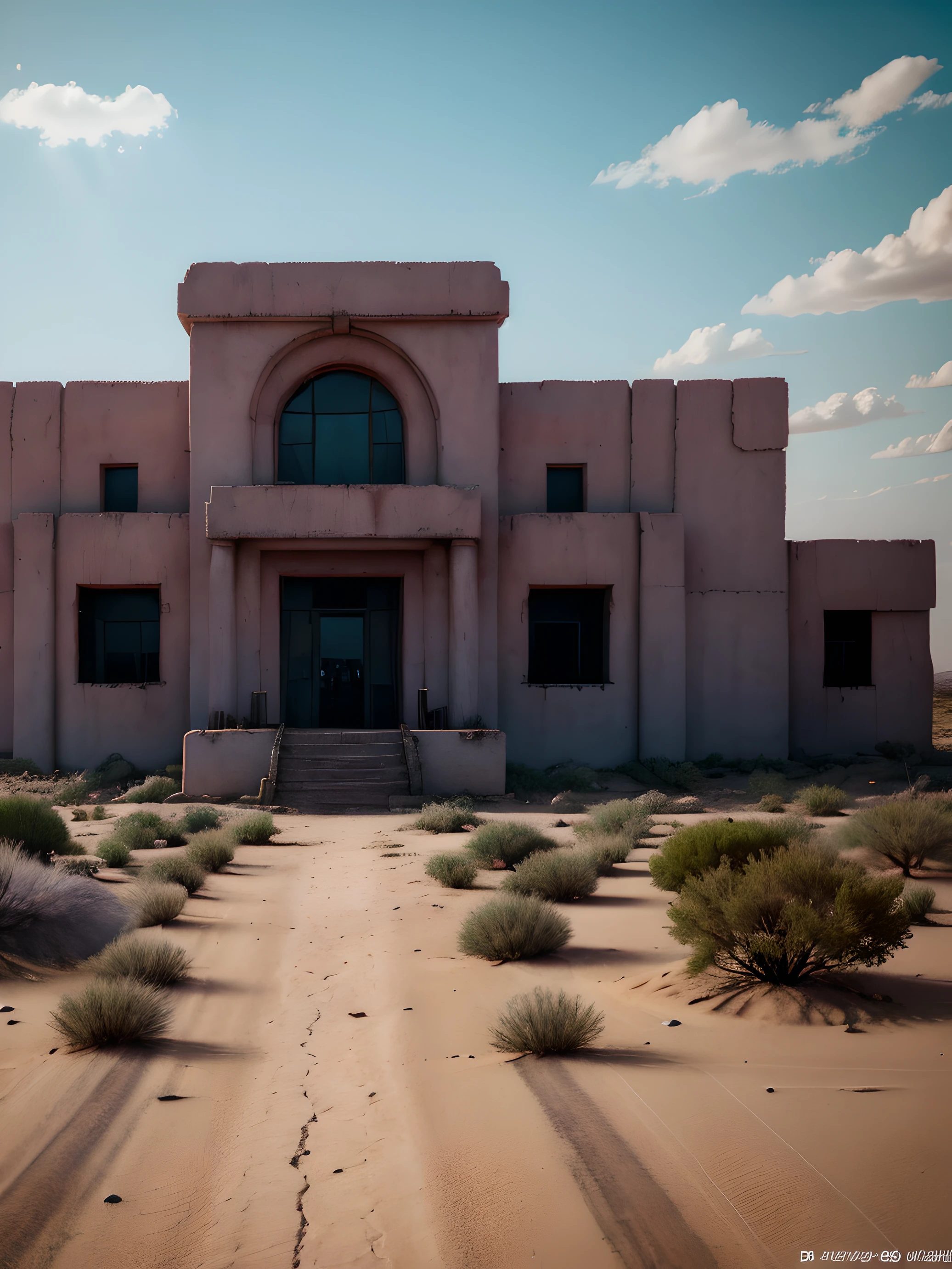 Post-apocalyptic dystopia, a barren desert landscape, with a cyan sky adorned by ethereal lilac clouds. Mutated creatures roam the wasteland amidst acid rain showers, resembling a radioactive zone reminiscent of Chernobyl. The scene is captured in IMAX quality, 8K resolution, projecting a cinematic and futuristic vibe. Uncertainty and ambition permeate the atmosphere, where the law of the jungle prevails, exposing the frailty of human civilization. Amidst the cruelty, the crimson hue of blood stands out, casting a sinister glow that reflects the harshness of this world