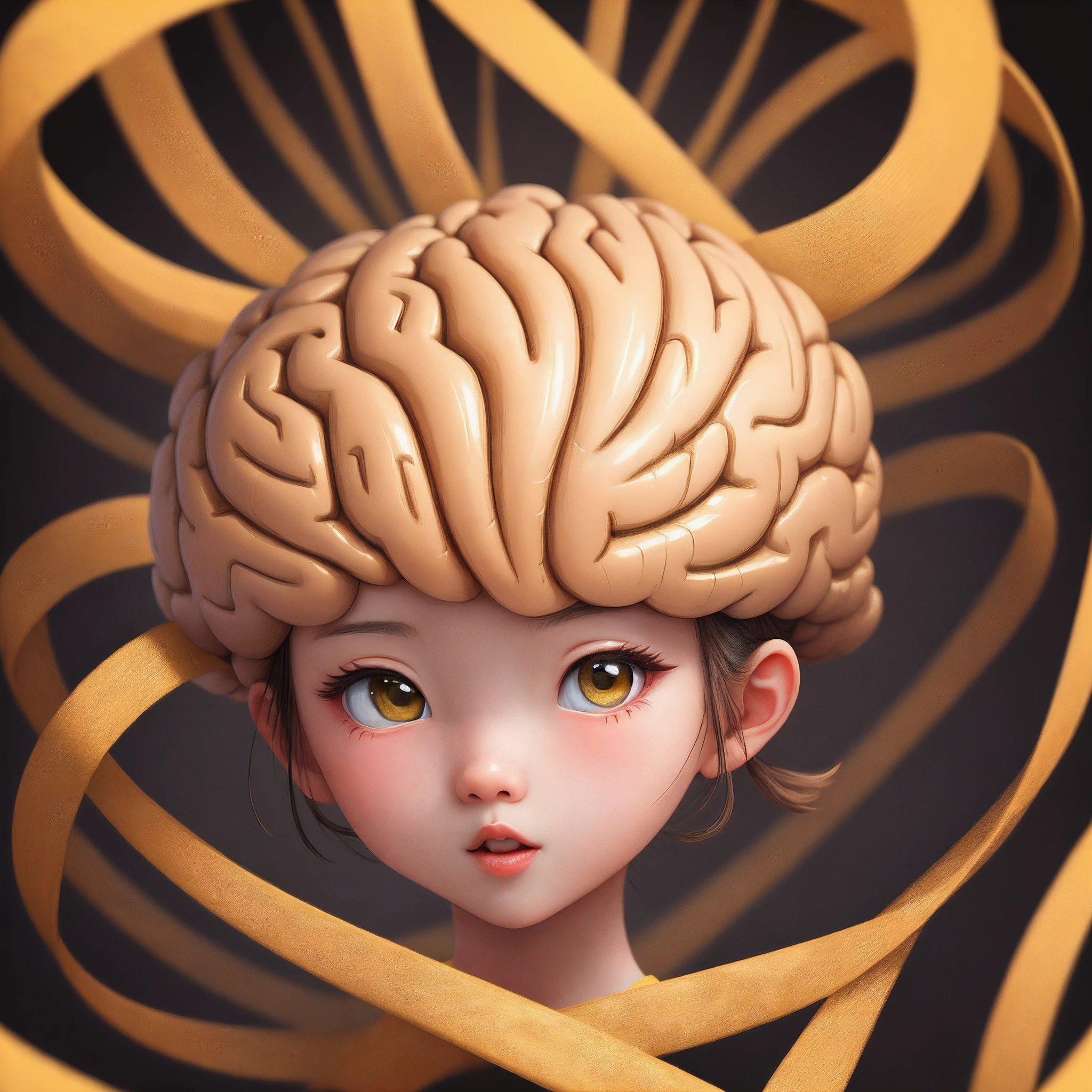 Cute brain yellow background