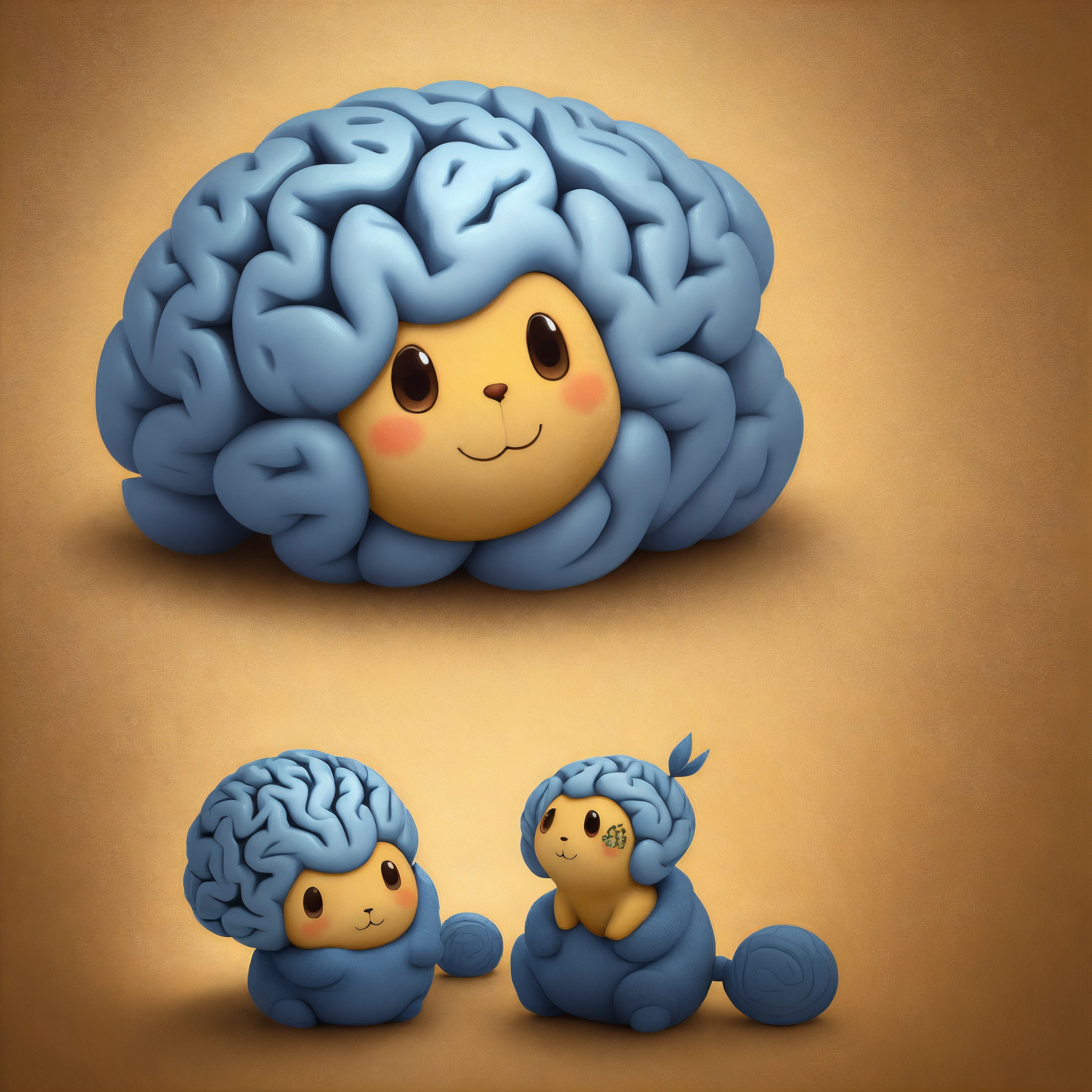Cute brain yellow background