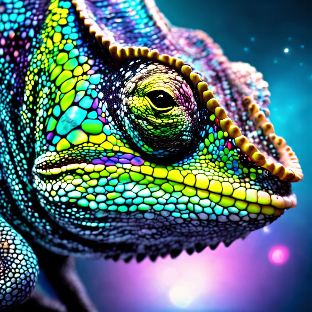 Chameleon with Aurora Borealis Night in the background