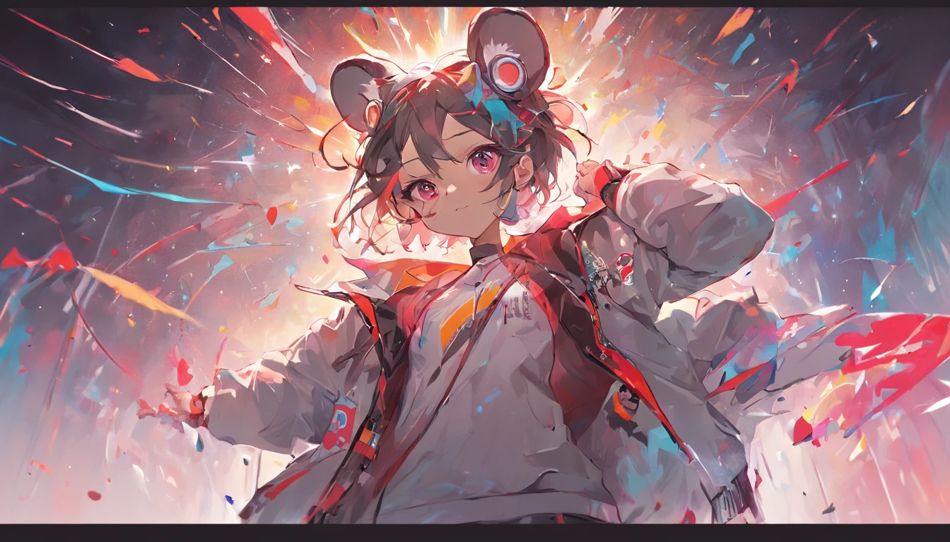 Perfect centering, Cute mouse, Wear a student team jacket, Wearing sunglasses, Wearing headphones, cheerfulness, Standing position, Abstract beauty, Centered, Looking at the camera, Facing the camera, nearing perfection, Dynamic, Highly detailed, smooth, Sharp focus, 8K, high definition resolution, illustration, Art by Carne Griffiths and Wadim Kashin, White background