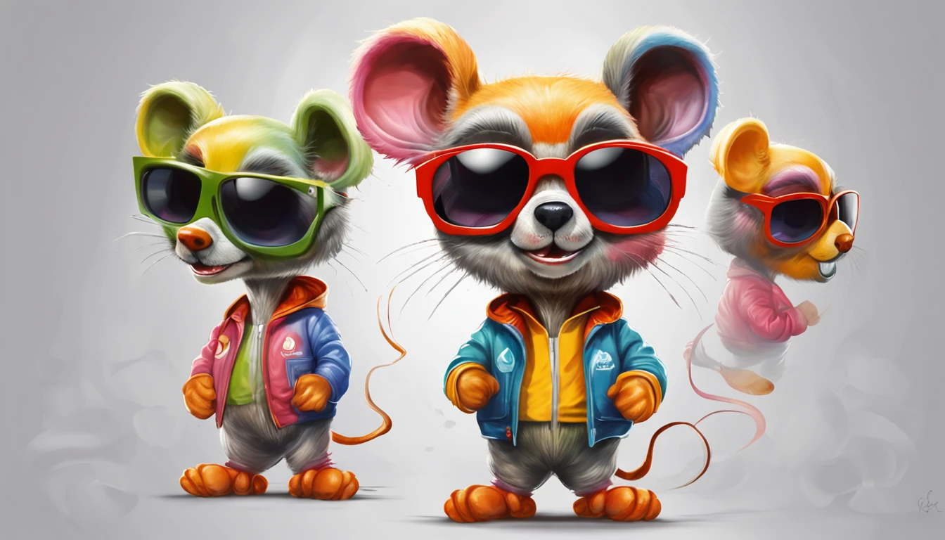 Perfect centering, Cute mouse, Wear a student team jacket, Wearing sunglasses, Wearing headphones, cheerfulness, Standing position, Abstract beauty, Centered, Looking at the camera, Facing the camera, nearing perfection, Dynamic, Highly detailed, smooth, Sharp focus, 8K, high definition resolution, illustration, White background