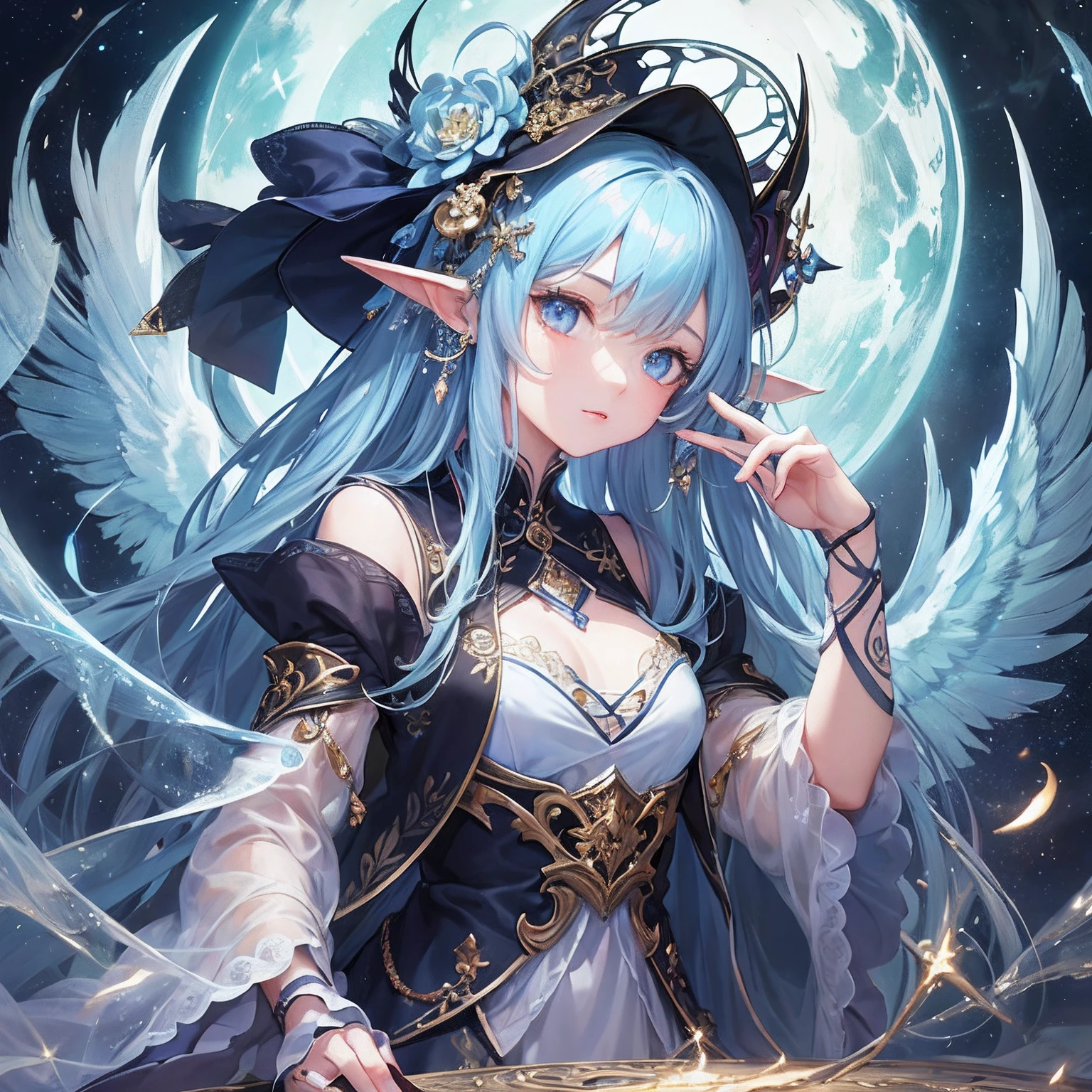 Ridiculous , High resolution, Super detailed, (1 girl:1.3), rest, dream dress, headgear, rest, light role, Dark Man, mind control, Fractal, whole body, 天flower板, artistic background, blue bioluminescence, geometric, organic, bless, favor, respectable, sublimation, noble, Expand, untie, anti-gravity, antimatter, A guardian angel, saint, 神saint, , dignified, red bioluminescence, flower, Holographic Wings, on the magic circle, Photon, Butterfly, scale, galaxy, Bick,