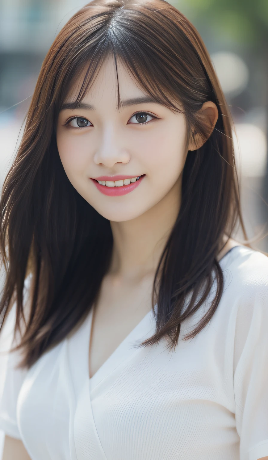 (top-quality、8k、32k、masterpiece、UHD:1.2)、Photo of a cute Japanese woman、1girl in、(huge tit:1.1)、(Tall lady)、(abdominals、slim figure:1.1)、(s lips)、(Medium short dark brown hair)、二重まぶた、Bikini and wet white shirt、Realistic ray light、Very beautiful cute girl like the beach,
Beautiful detailed eyes,
Detailed double eyelids,
(Large eyes:1.3),long eyelashes,
see-through bangs,
(beautiful detailed face and eyes:1.4),
small nose,
small mouth,
Beautiful long hair,
happy smiling with visible teeth,
(Best Quality:1.2),
Raw photo,
High resolution,
perfect detail,
Professional Photography,
Walking,Beautiful legs, In the city,Brown hair,