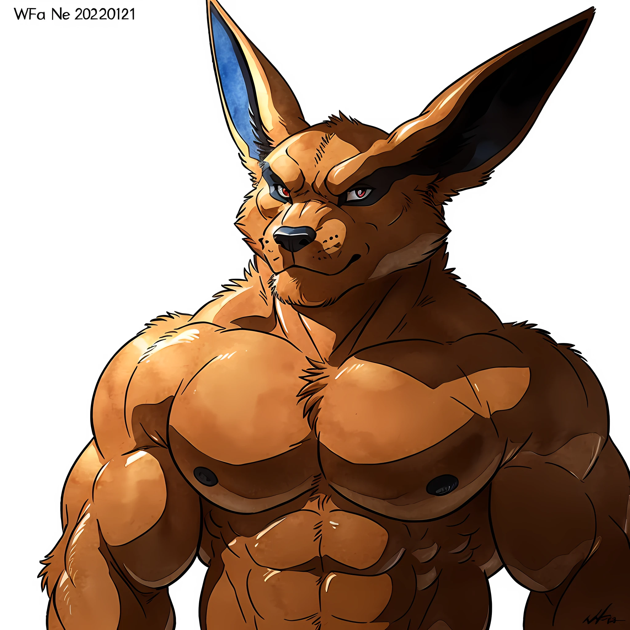 muscular Kurama, mugshot. 4k, high resolution, best quality, posted on e621, solo, anthro body, male, older male, adult, masculine, (very muscular, buff, heavyweight:1.2), correct anatomy, (white background, no background:1.2), (by wfa:1.2), (by negger:1.0), (detailed eyes:1.2), sexy, (cel shaded:1.2), cartoony shading, (watercolors:1.2), cocky expression, confident, proud, (mugshot:1.2), (head, face, neck, chest), (looking at viewer:1.2), (facing the camera:1.2), (shiny muscles:1.2)