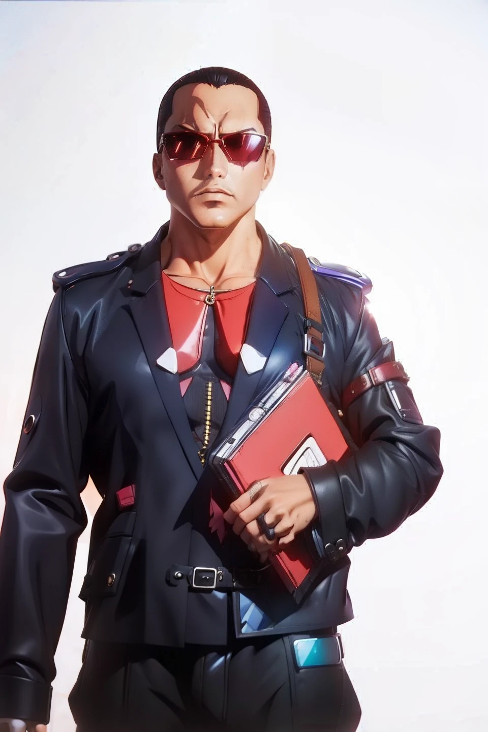 Futuristic sunglasses, 80s style anime. Man Ray, Global Travel, Layered Compositions, Tungsten Lighting, Vivid Markets