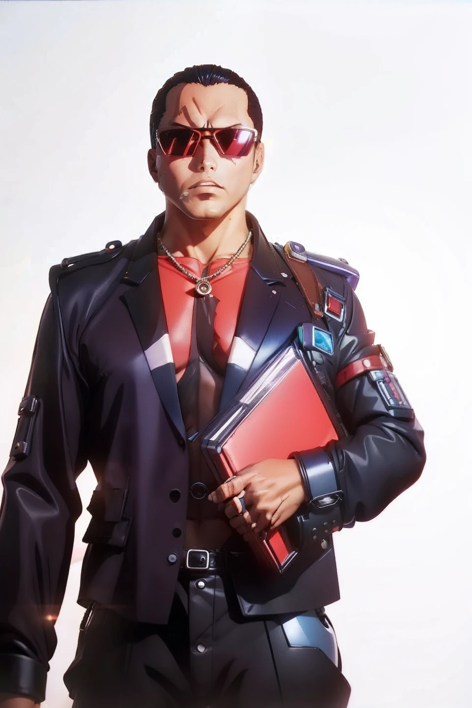 Futuristic sunglasses, 80s style anime. Man Ray, Global Travel, Layered Compositions, Tungsten Lighting, Vivid Markets