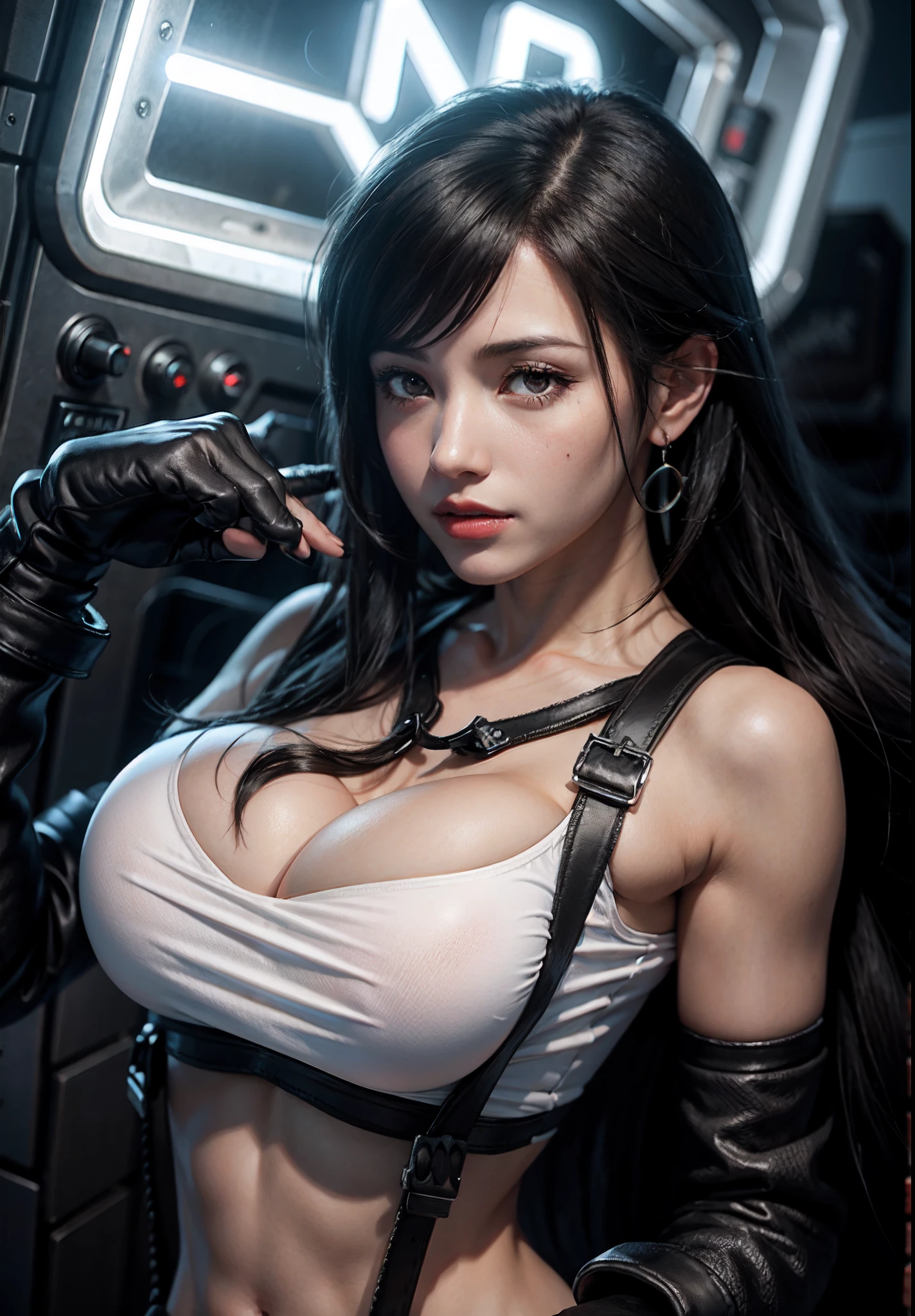 Tifa lockhart, huge breasts, long black hair, red eyes,