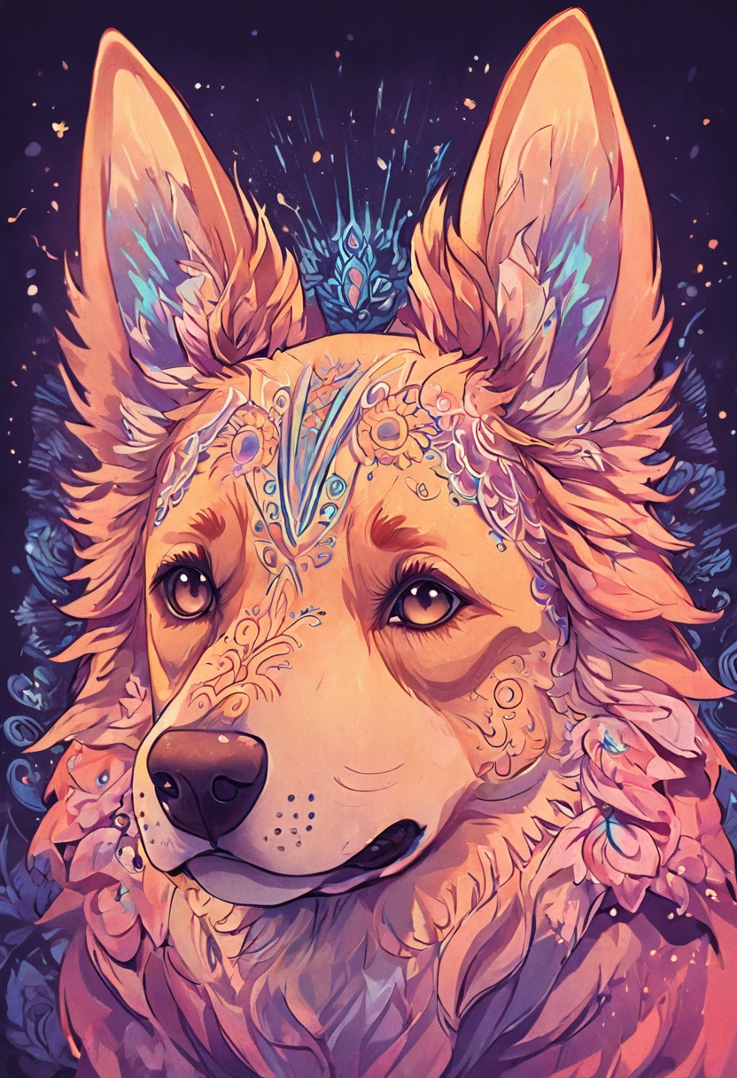Desenho de Desenhos para colorir para adultos, linhas em negrito, linhas escuras, corpo mandala, corpo do filhote de cachorro, German Shepherd dog face mandala, Mandala Face, symmetric, Background Story, Arte de linha limpa, arte de linha fina, 512x 768 resolution