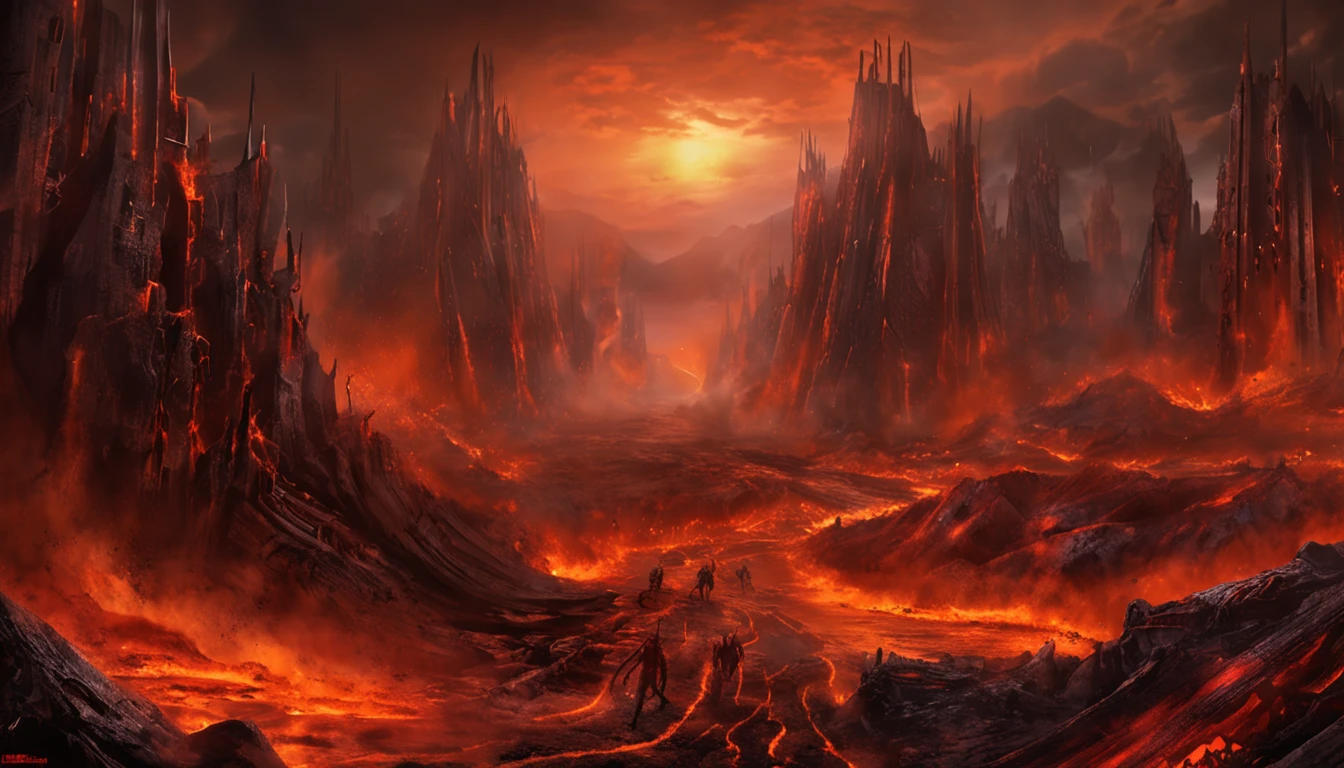, hell landscape, The bottom of hell, The Final Battle in Hell, Apocalyptic landscapes!!!!!, Mustafar, The Ruins of Hell, ! Apocalyptic landscapes!!, Awesome D & D The Art of the Dark Sun, Gates of Hell, Gates of Hell, Arte Conceitual de World of Warcraft, Rescue from the underworld!!!!!!