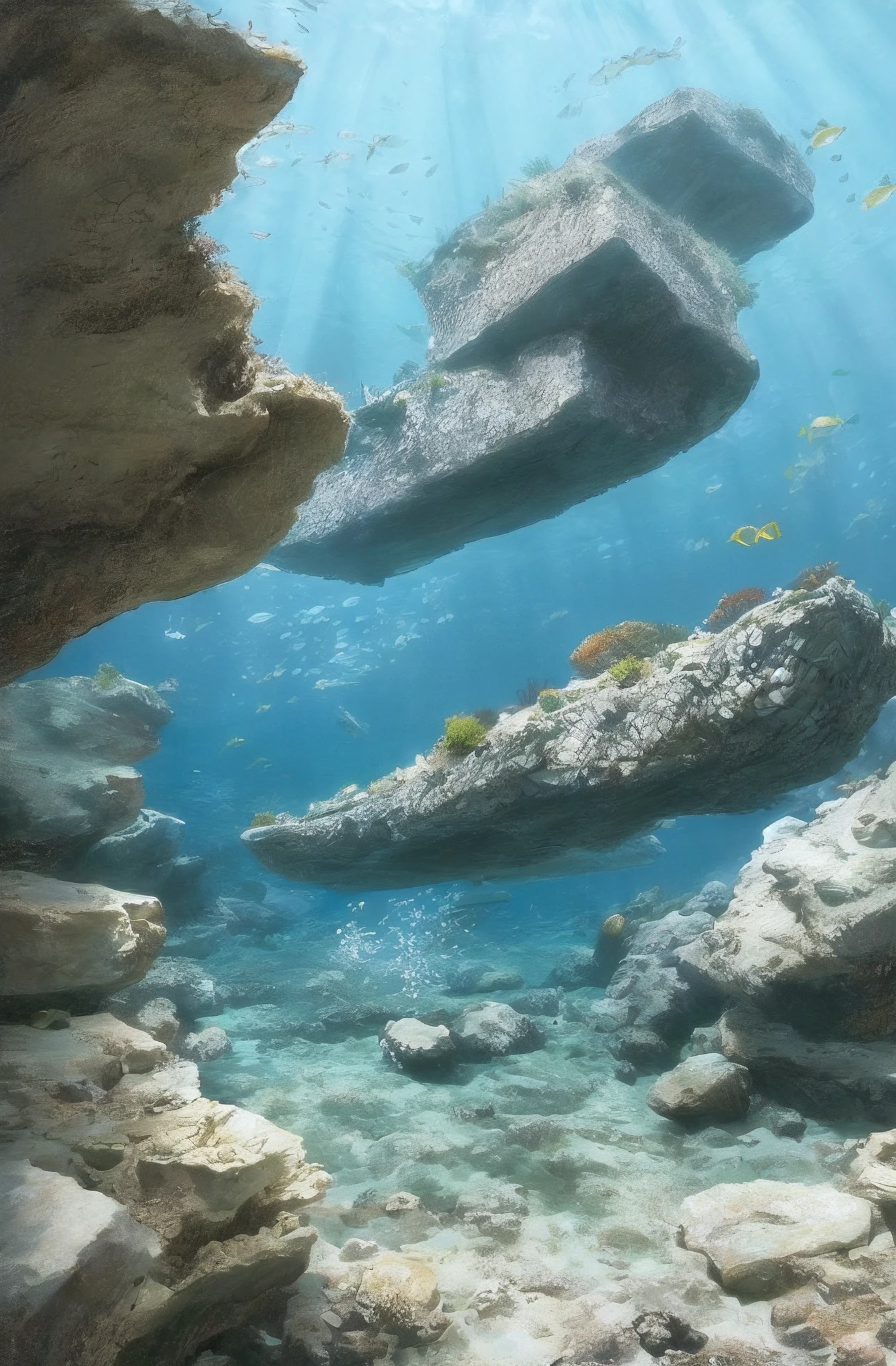 Yua mikami sirena sobre una roca a un lado del mar