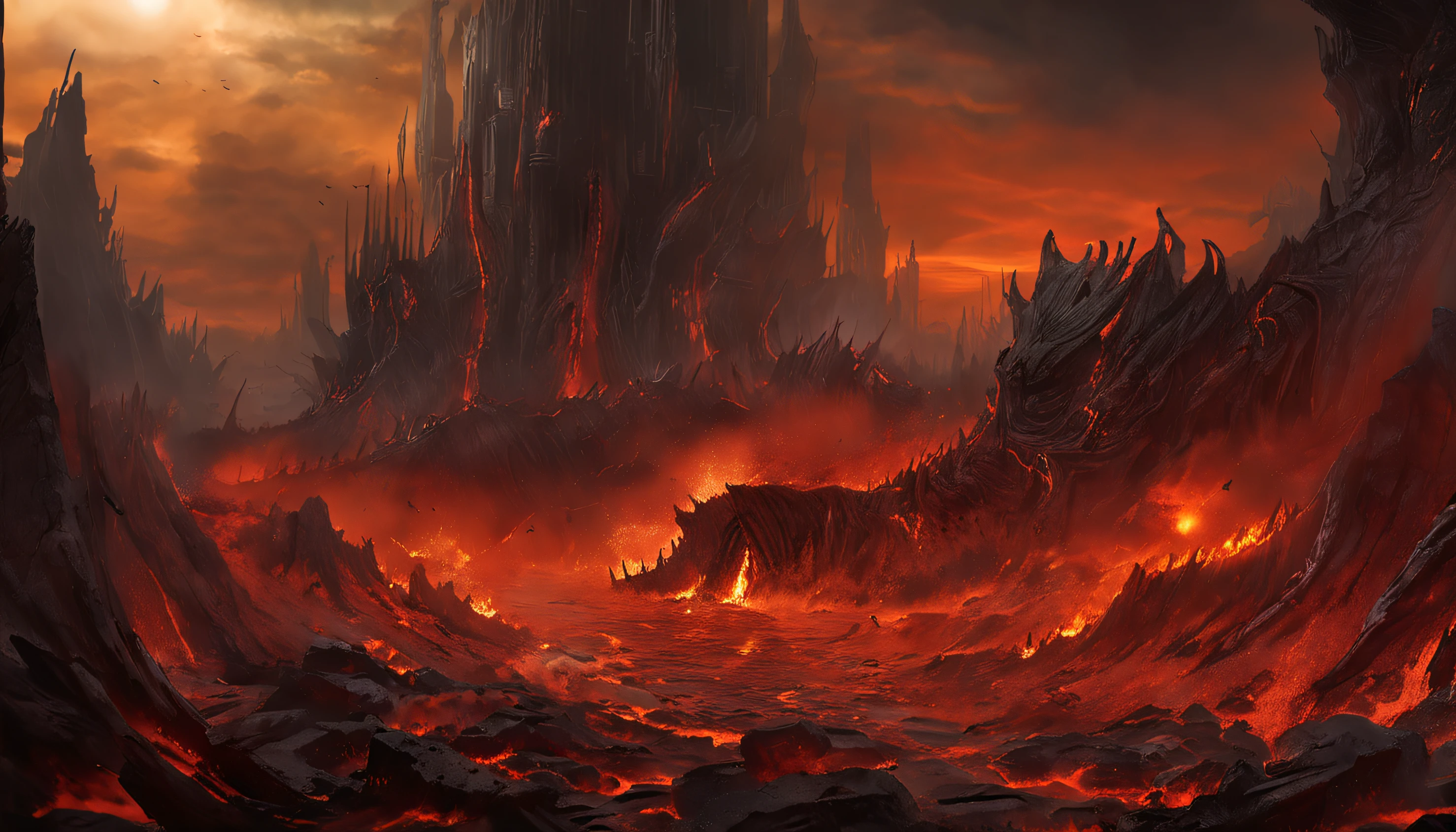 , hell landscape, The bottom of hell, The Final Battle in Hell, Apocalyptic landscapes!!!!!, Mustafar, The Ruins of Hell, ! Apocalyptic landscapes!!, Awesome D & D The Art of the Dark Sun, Gates of Hell, Gates of Hell, Arte Conceitual de World of Warcraft, Rescue from the underworld!!!!!!