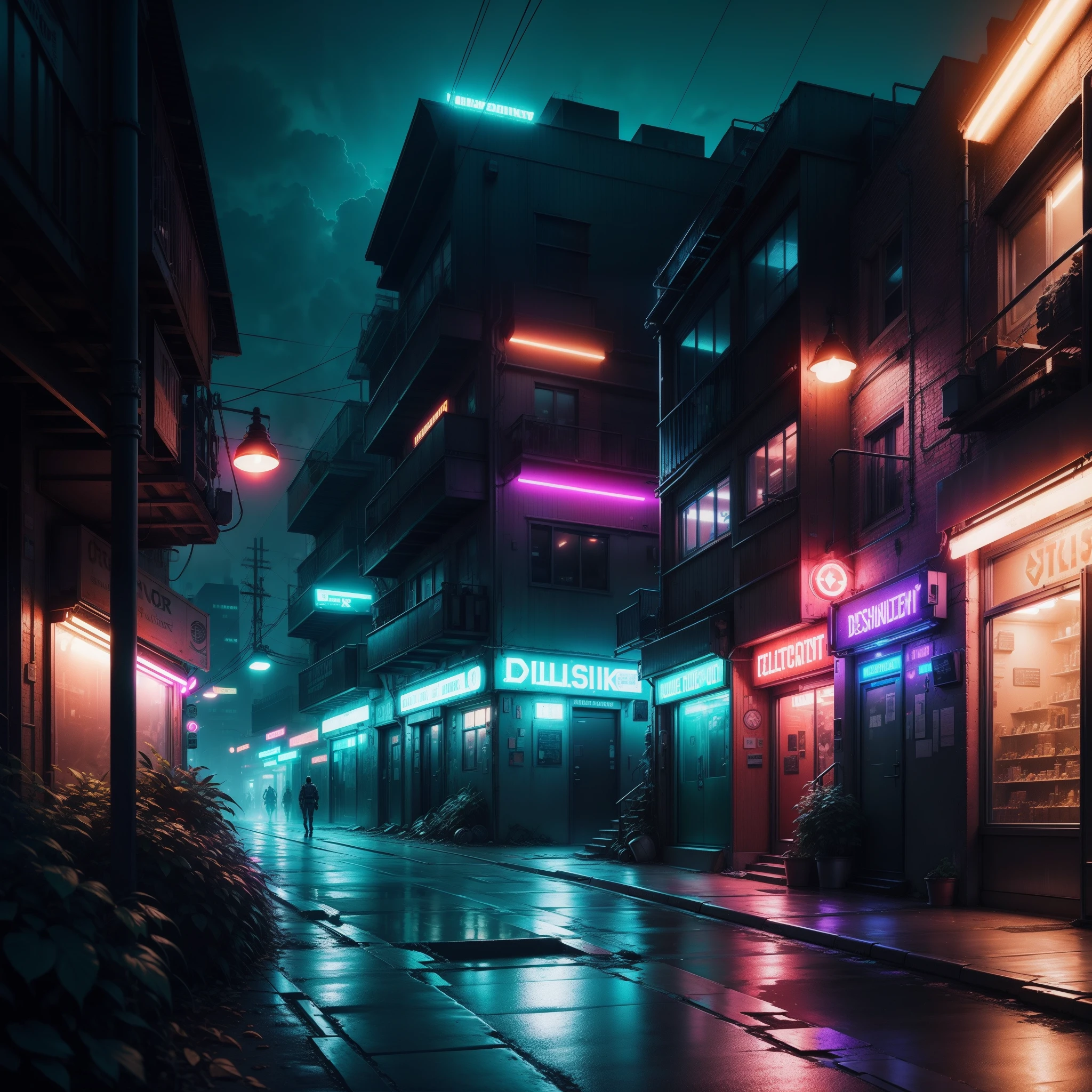 DieselPunkAI street of a city ciberpunk at night with neon lights