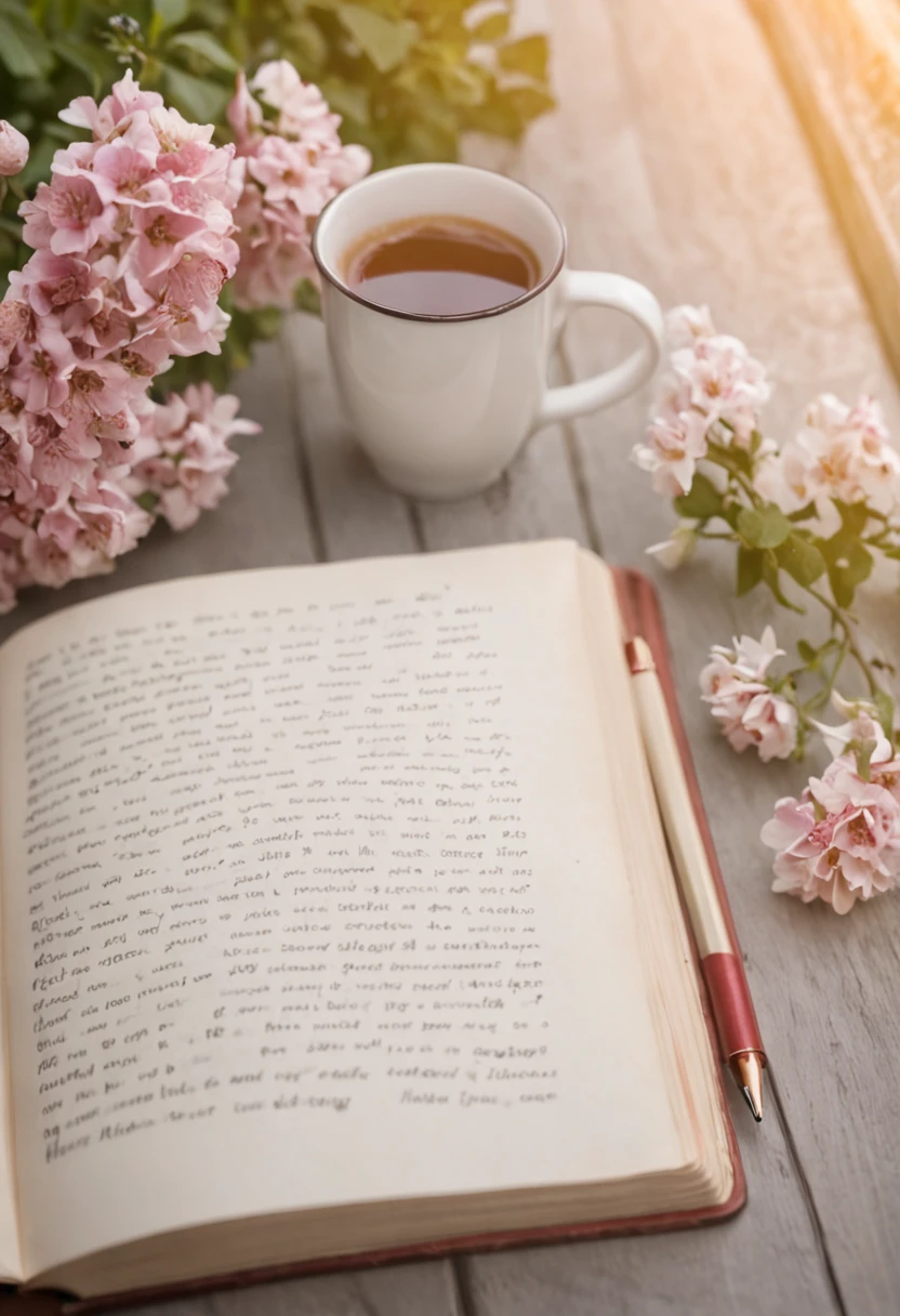 An image of an open gratitude journal with a pencil resting on it, surrounded by small flowers, a cup of tea or coffee, and a soft sunset in the background. This image evokes the idea of taking a quiet moment to reflect and appreciate the little things in life...., which is the central theme of your channel. Make sure the image is sharp and attractive, with a visual balance that is pleasing to the eye. Also, make sure the channel title text is legible and prominently placed in the thumbnail.... Remember that attractive thumbnails can help increase your channel's visibility and attract more viewers...