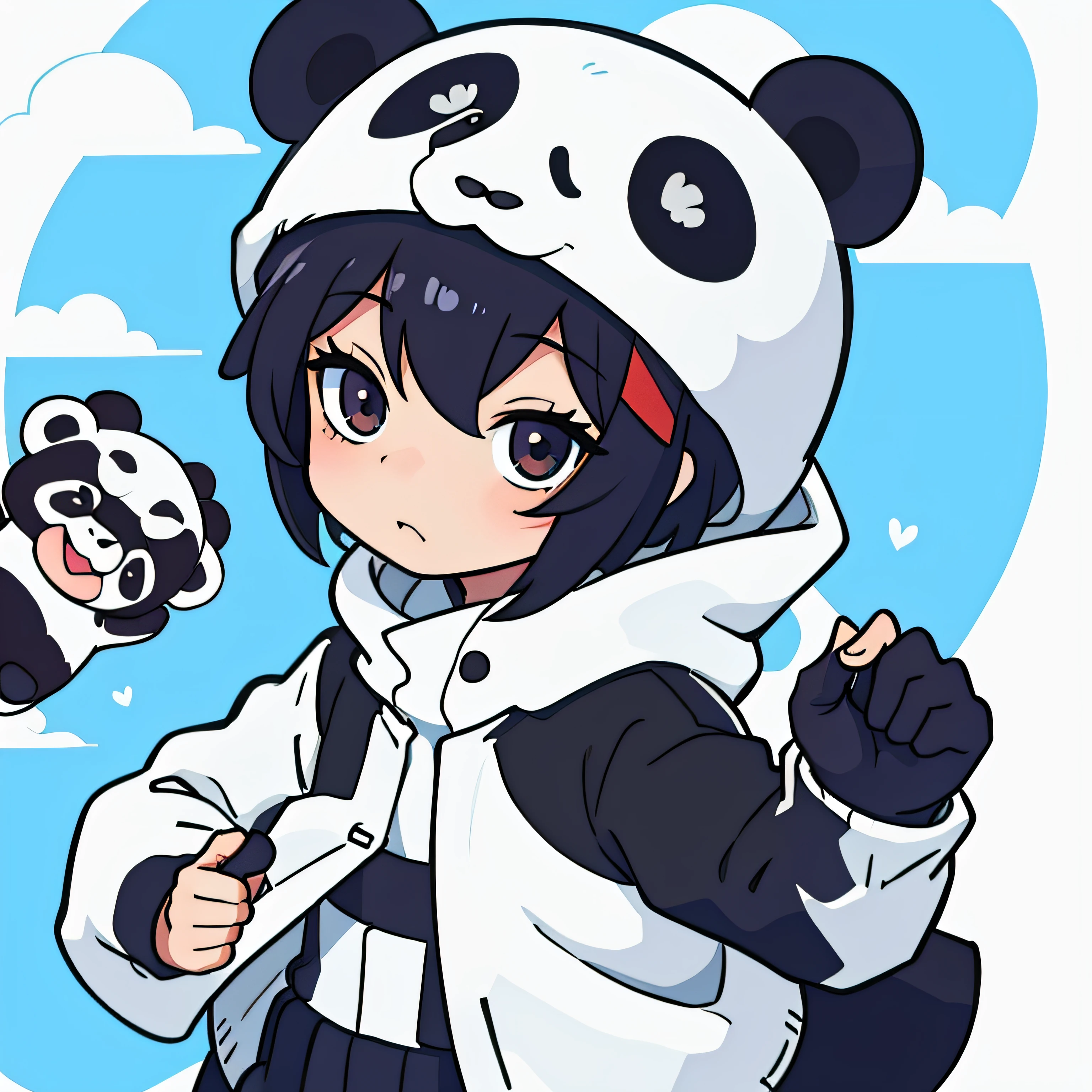 panda, anime, chibi, front view, 1 little boy