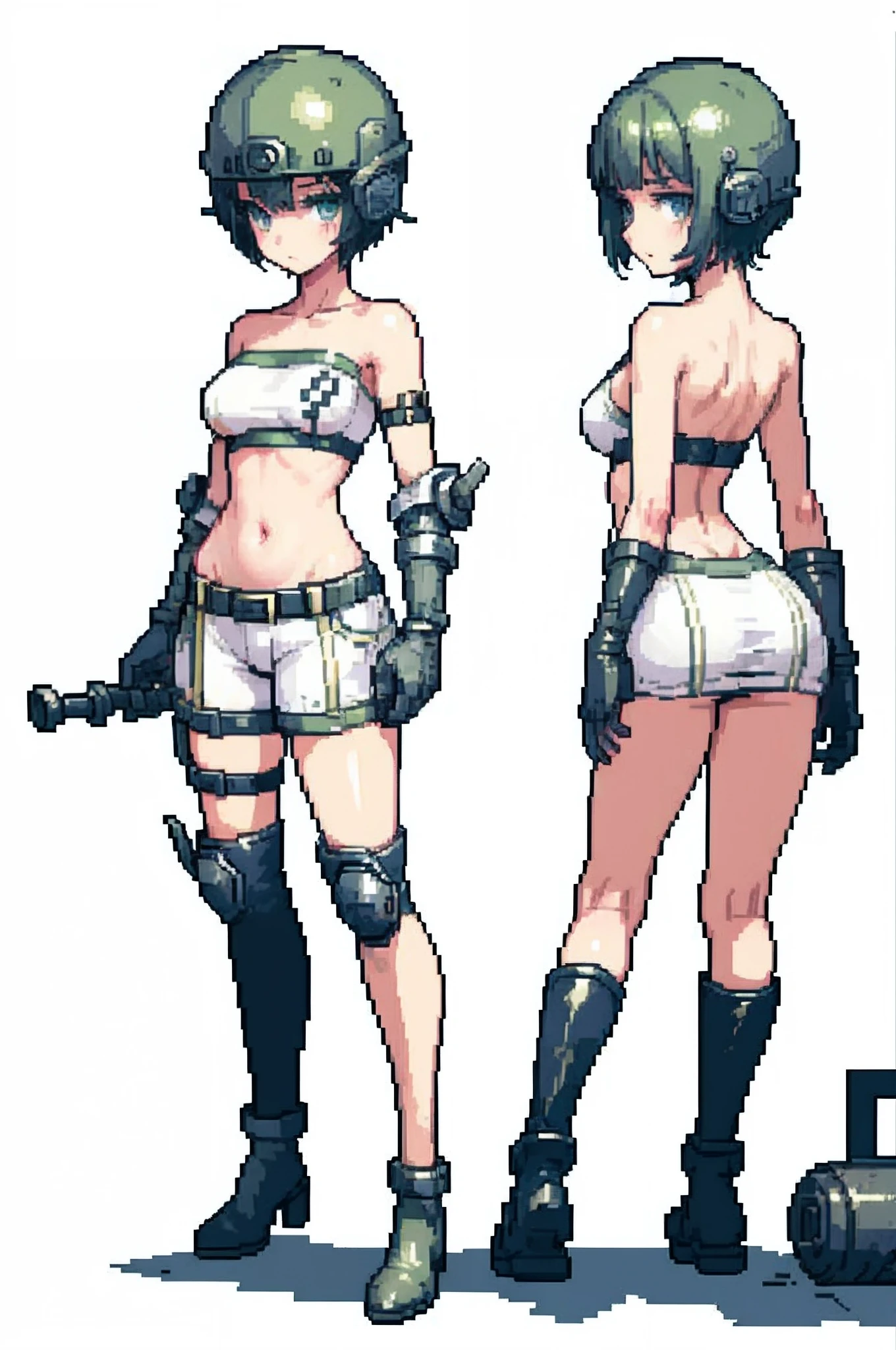 (tmasterpiece, hiquality, beste-Qualit), pixel, Pixel Art, 1 girl , body complet, (((Contemptuous, Hesitate))), (((whitebackground))), ((((Characters in the post-apocalyptic world of the wasteland)))), (close - up), ((comic)), (((naked ass))) ,((((Clean White Background)))