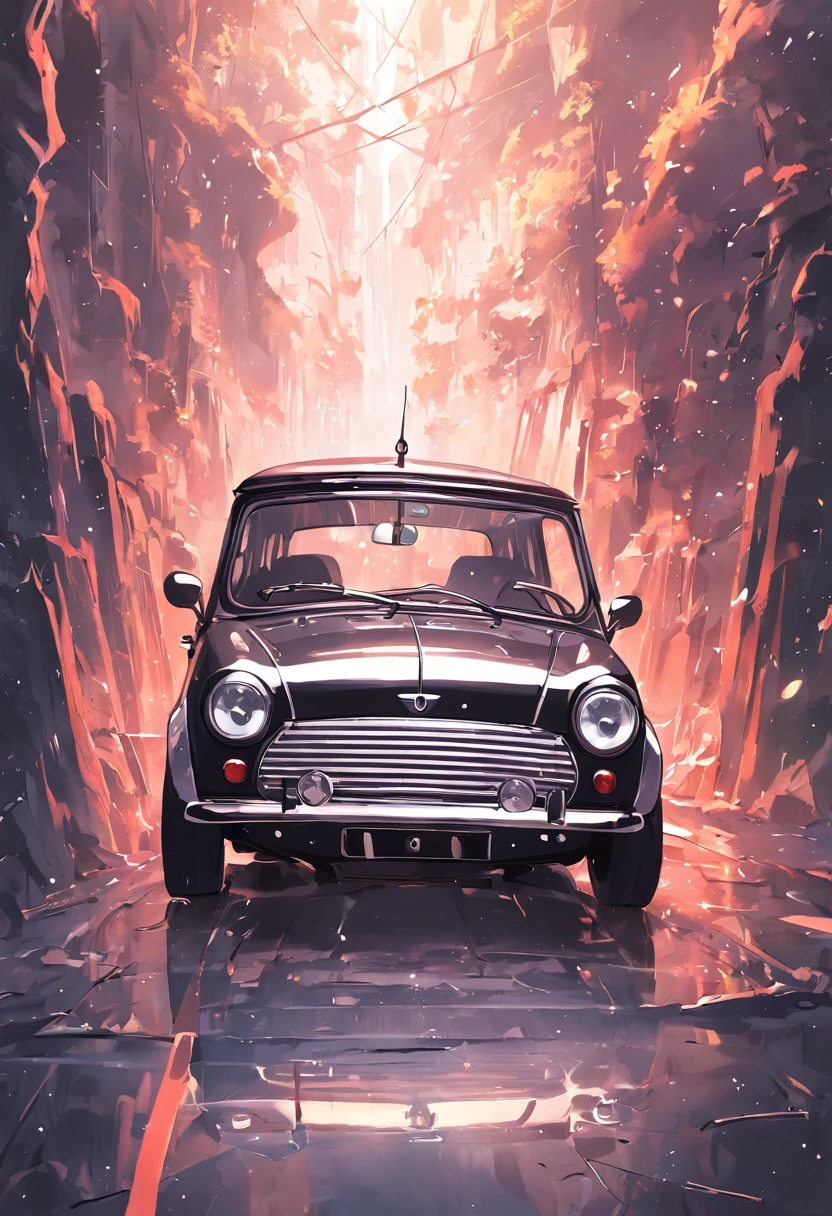 a mini Cooper identical to the real one in front, linhas suaves em preto e branco, estilo vetor