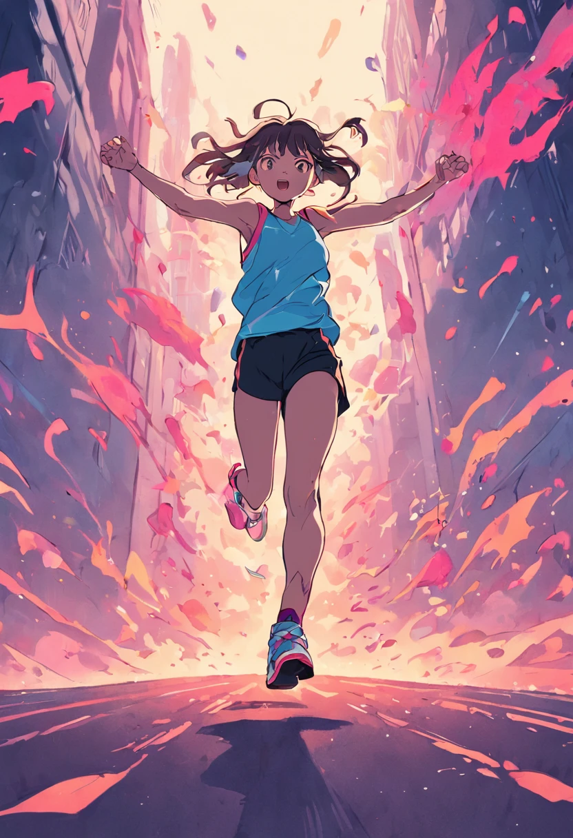 T-Shirt design ready to print of A logo illustration of a marathon runner crossing the finish line with a triumphant expression.