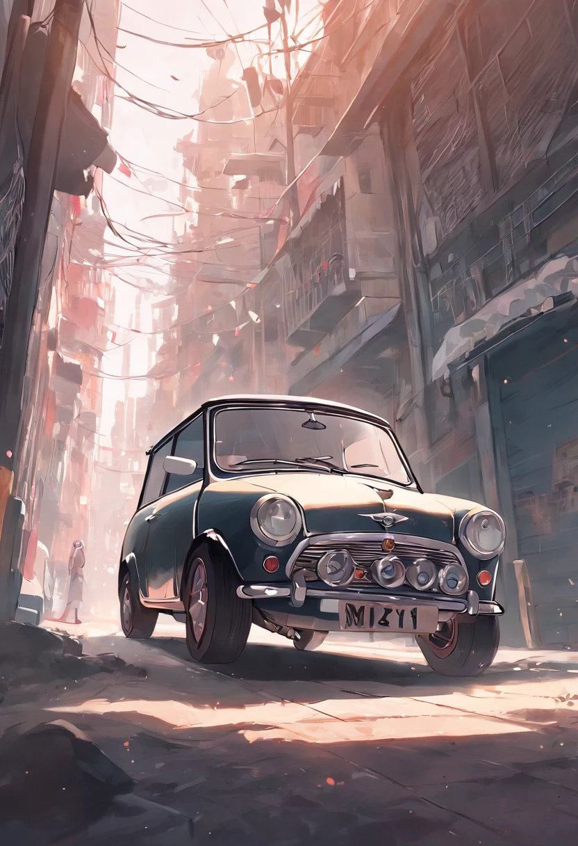 a mini Cooper identical to the real one, linhas suaves e 100% em preto e branco, estilo vetor