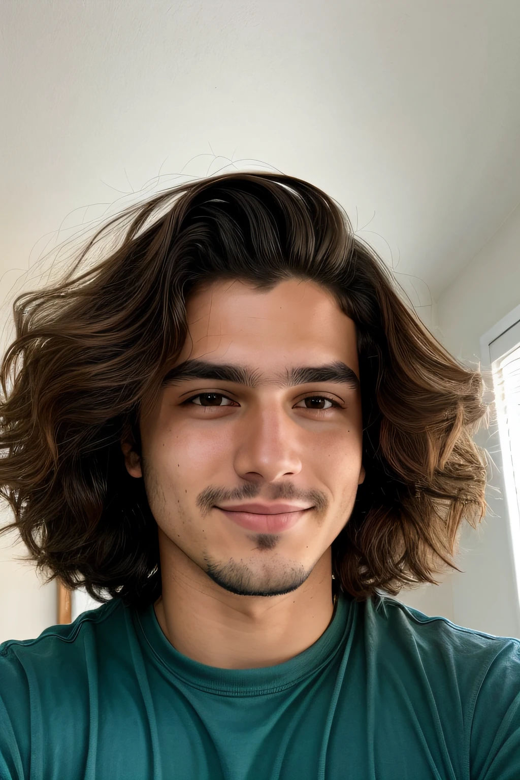 jovem homem lindo bonito, cabelo longo liso