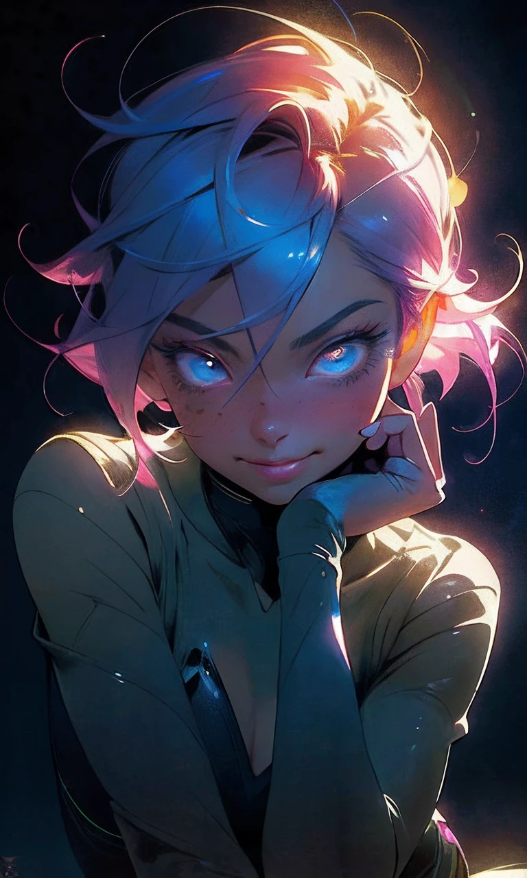 create for me lucy from cyberpunk edgerunners who is smoking a cigarette against the backdrop of nigth citi