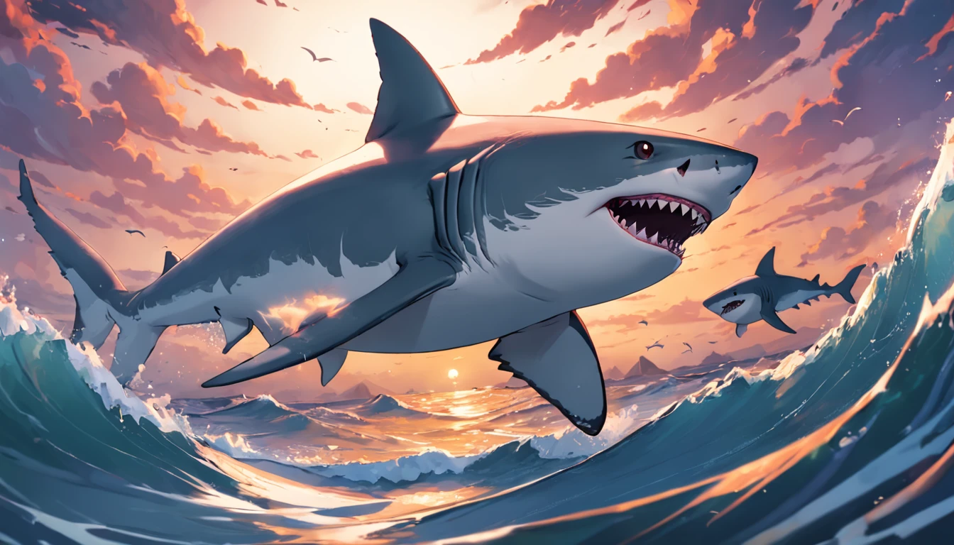 Great white shark，Cartoony