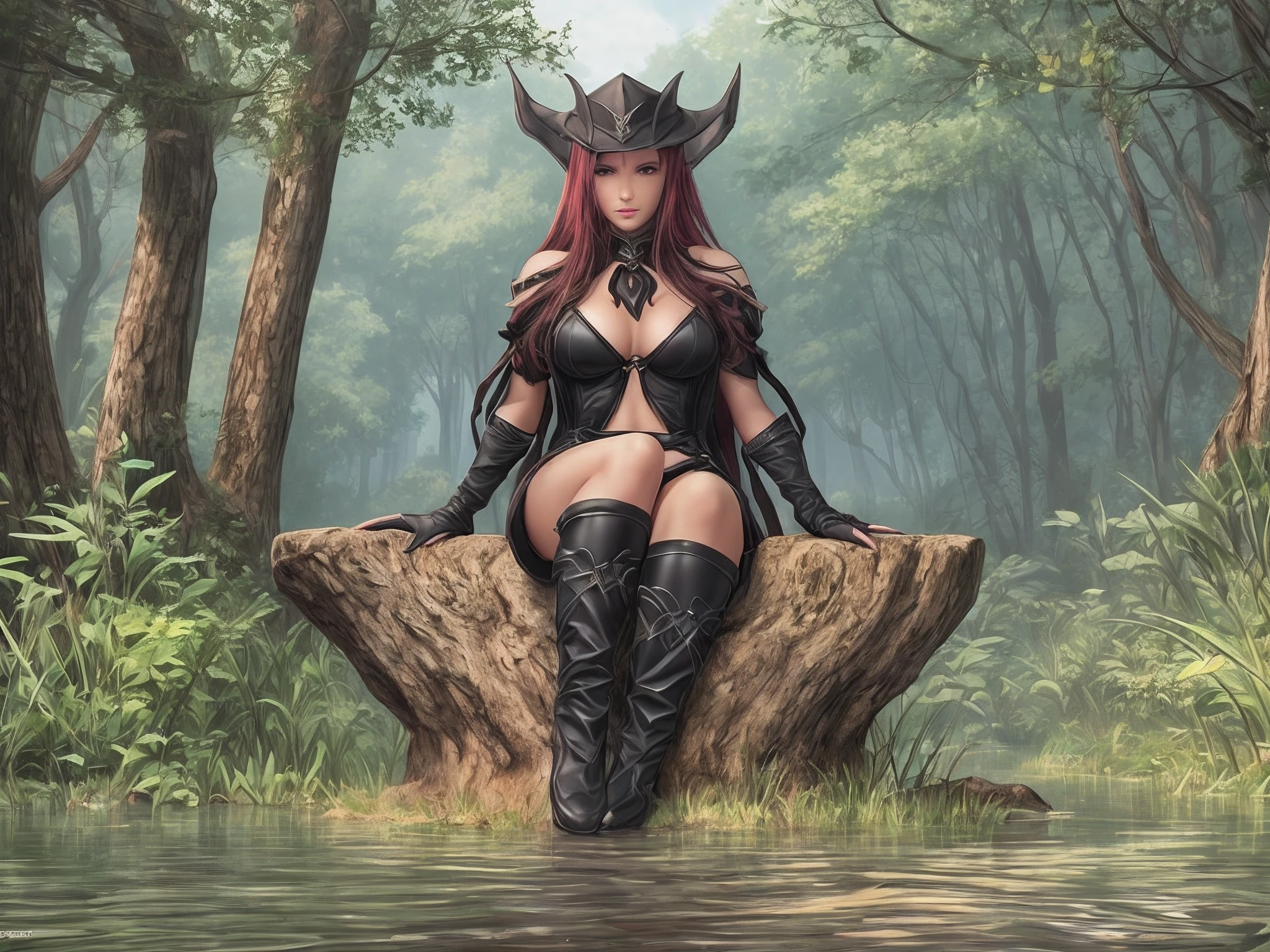 lady succubus sitting in the middle of lake --auto --s2
