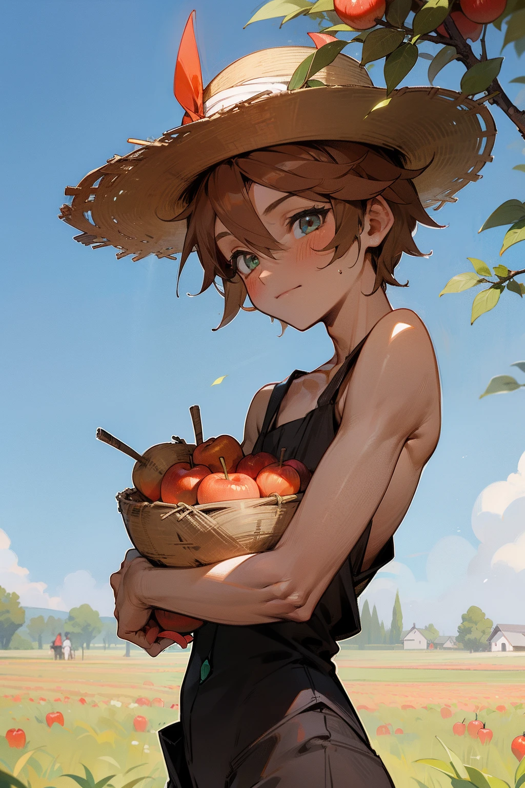 male people twinks {{ember}} a straw fedora hat Harvesting apples field