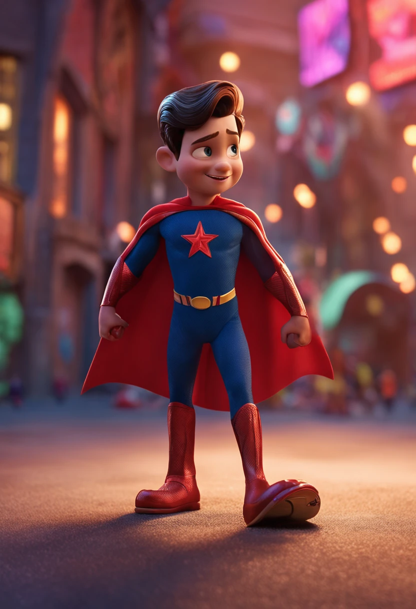 make a boy
He's 4 years old
Type of Disney cartoon
He's with his father, Your father is dressed as a superhero.
Pixar, ..3d, Disney