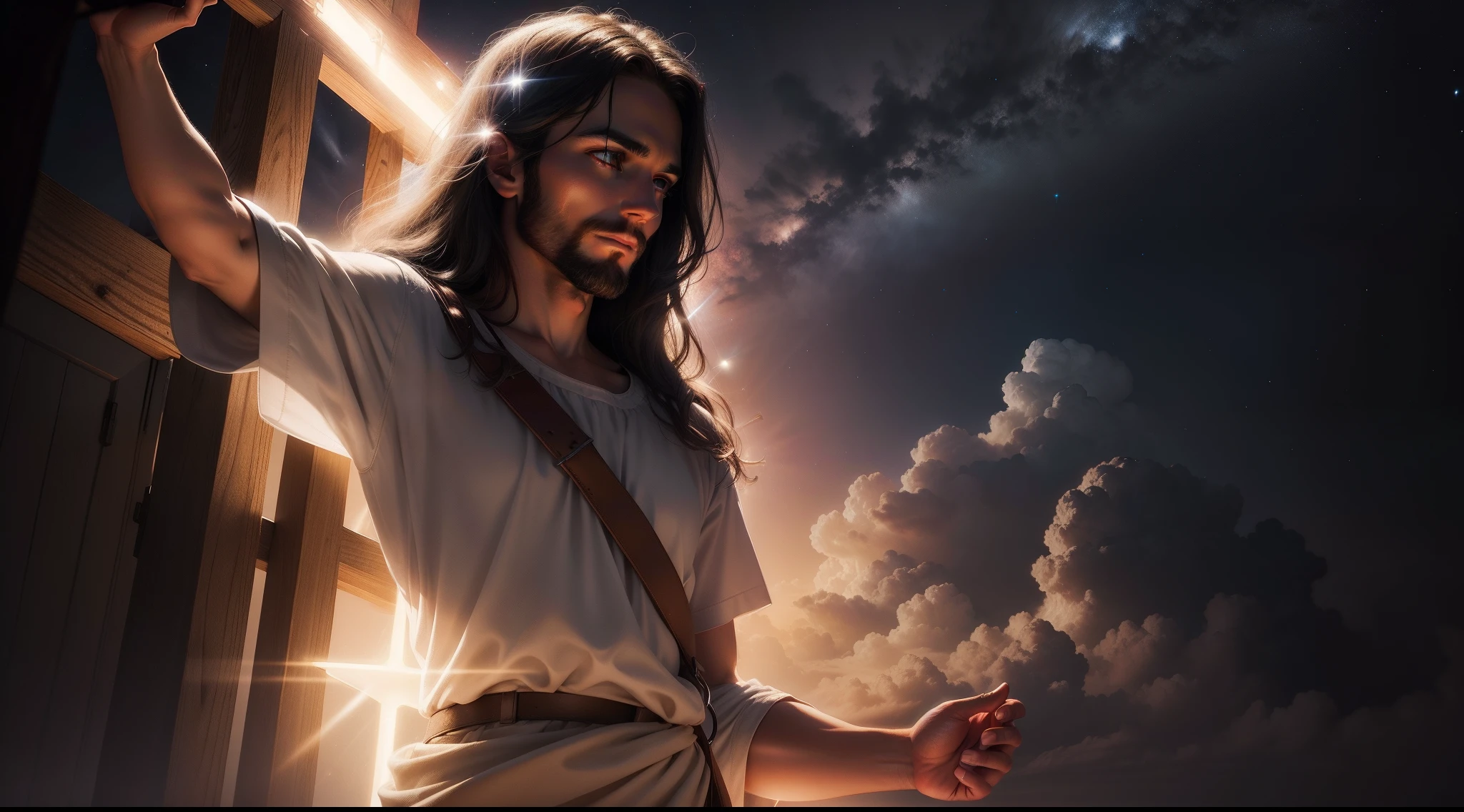 Jesus Christ illuminating the heavens at night