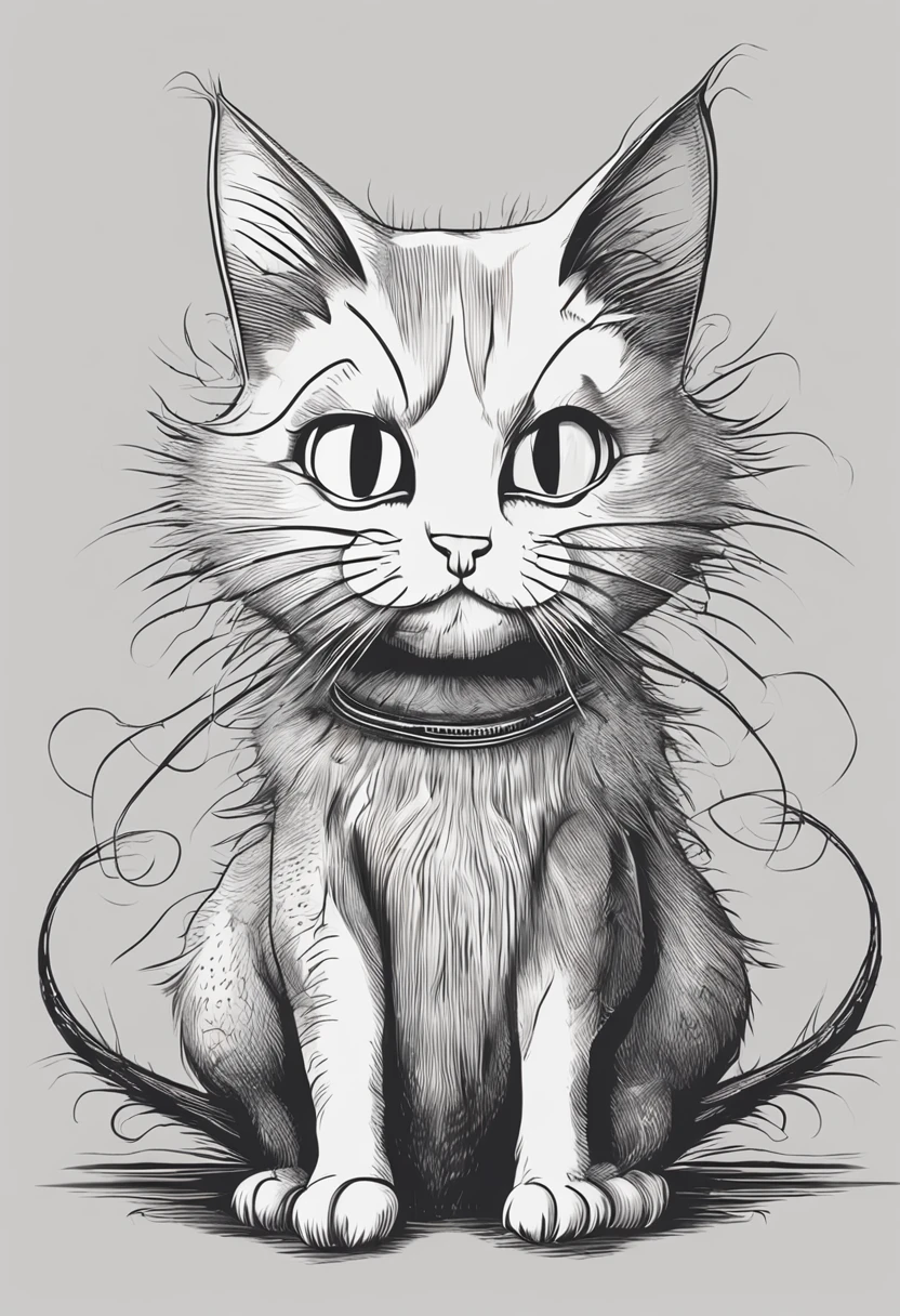 Um gato branco cartoon e um gato preto estilo Tim Burton