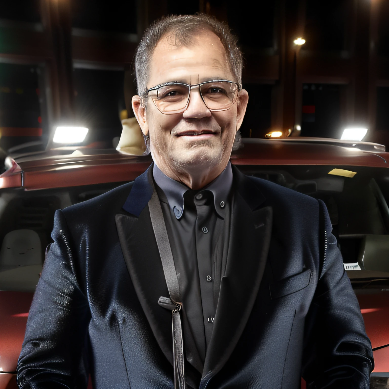 Bruce Waine, encostado em seu carro de luxo, Night scenery, veste roupa de gala, festa do Oscar, detalhes intrincados, 8k